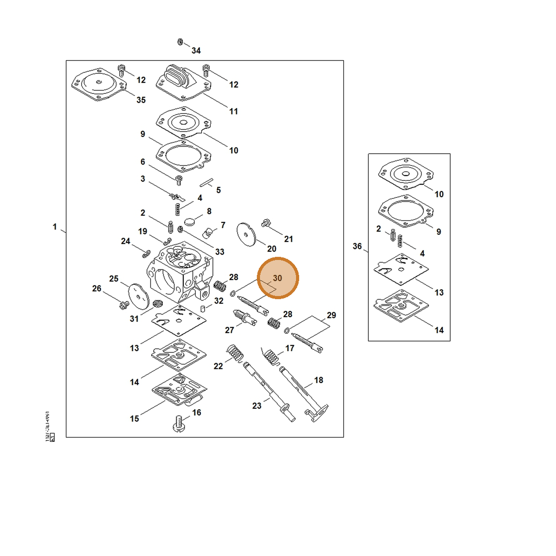STIHL part 1128-122-6803 — IPL diagram snippet (6x zoom, amber highlight)