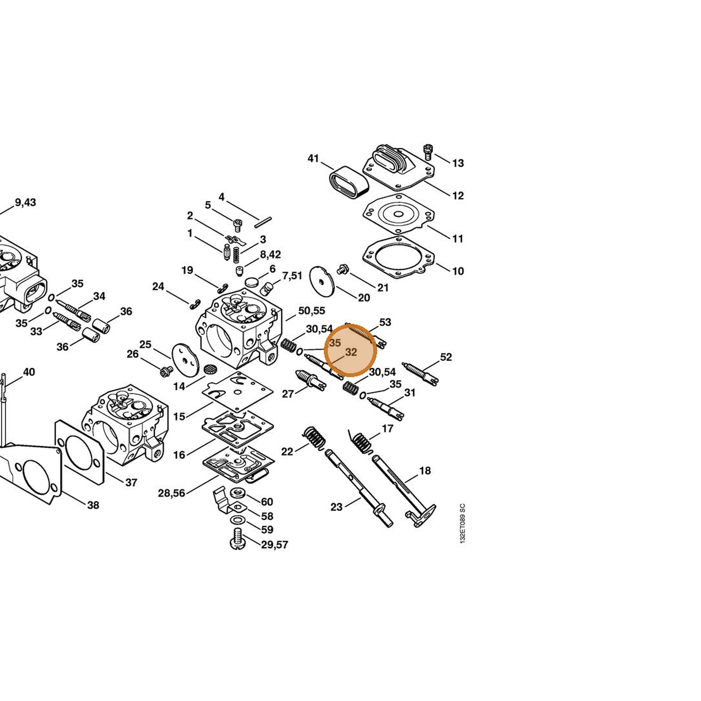 STIHL part 1128-122-6807 — IPL diagram snippet (6x zoom, amber highlight)