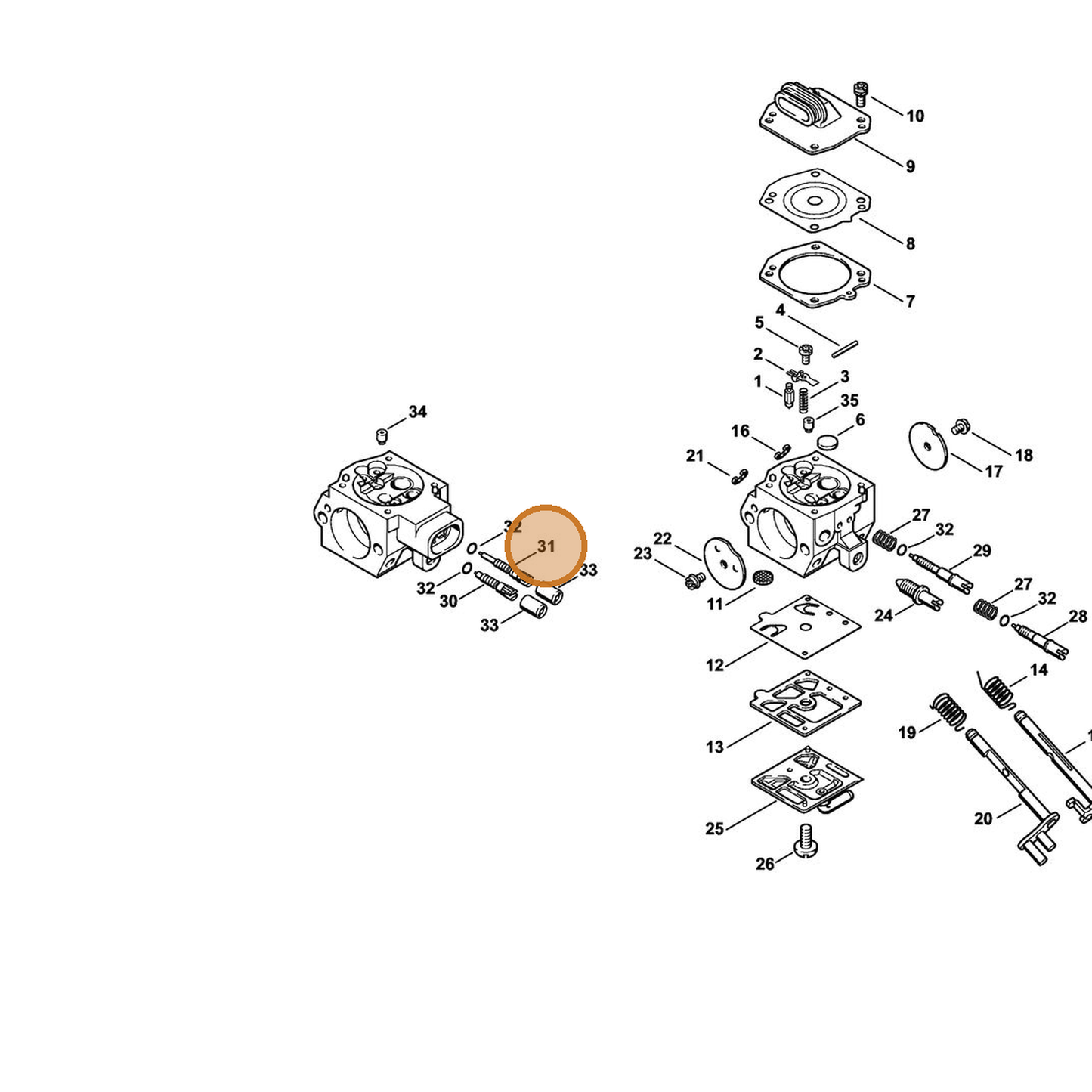 STIHL part 1128-122-6808 — IPL diagram snippet (6x zoom, amber highlight)