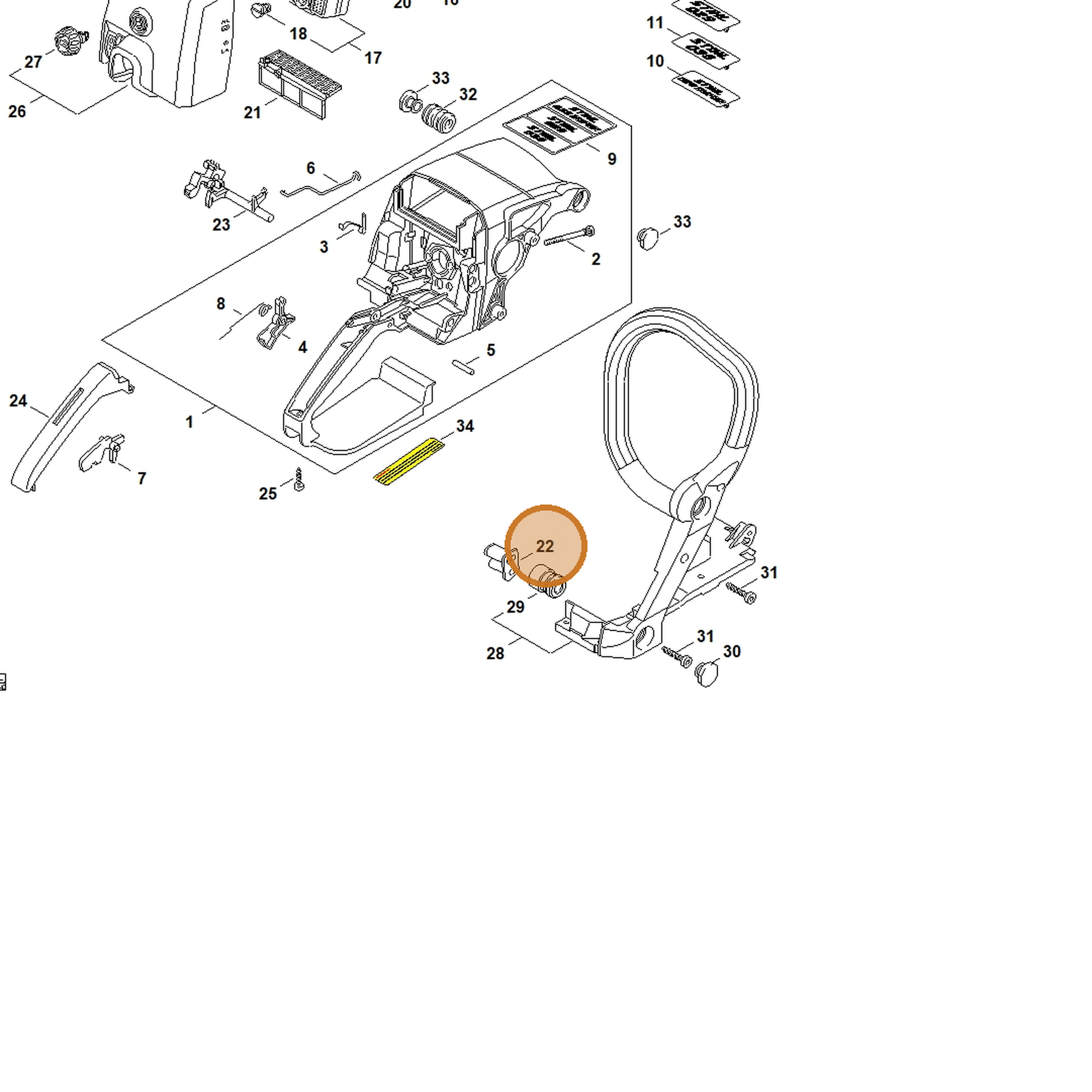 STIHL part 1128-123-7502 — IPL diagram snippet (6x zoom, amber highlight)