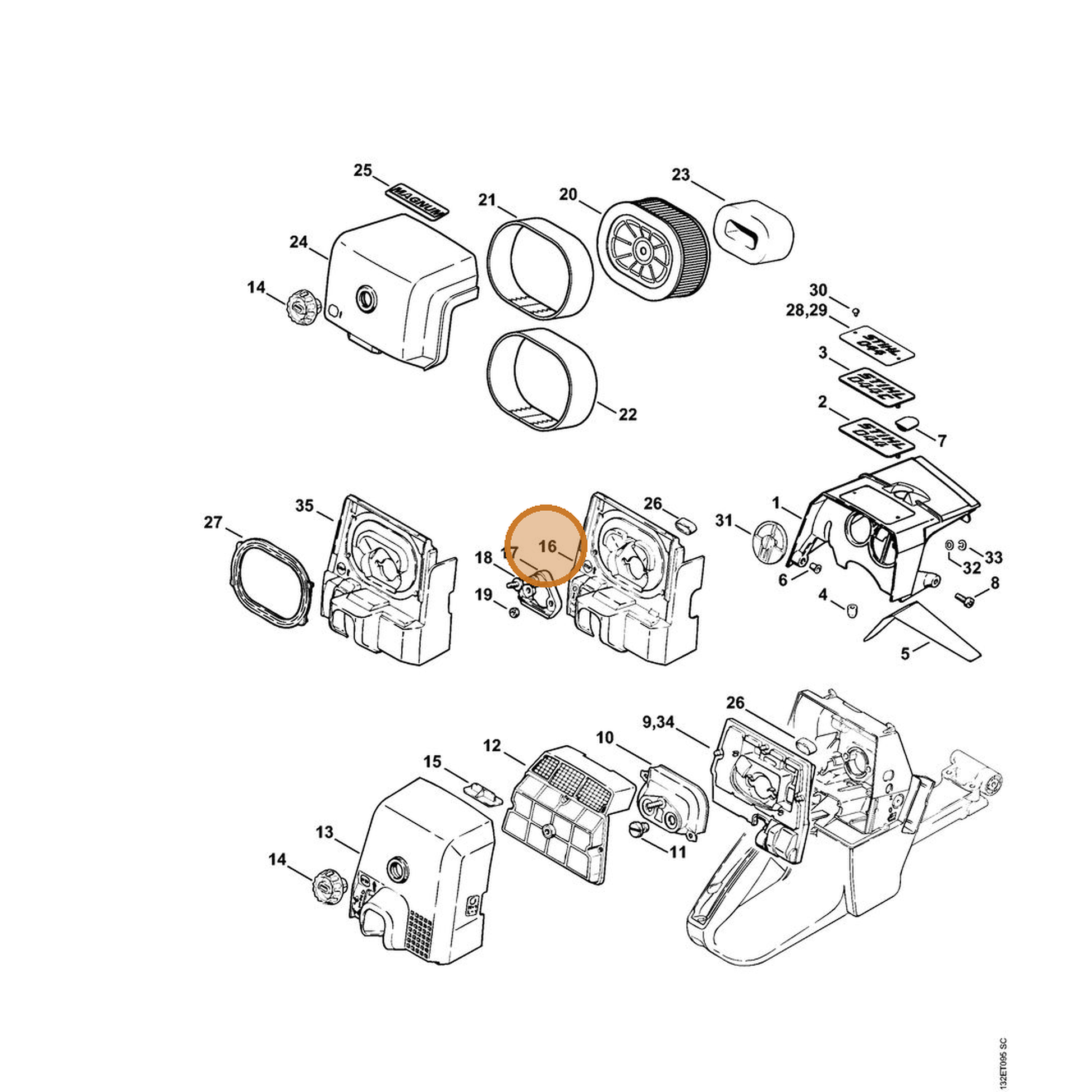 STIHL part 1128-124-3408 — IPL diagram snippet (6x zoom, amber highlight)