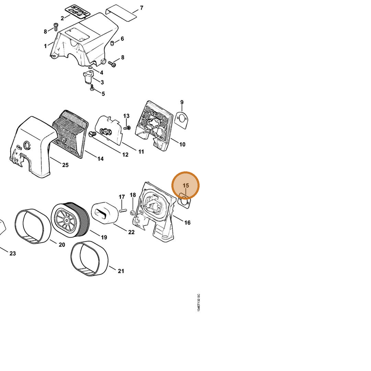 STIHL part 1128-129-1100 — IPL diagram snippet (6x zoom, amber highlight)