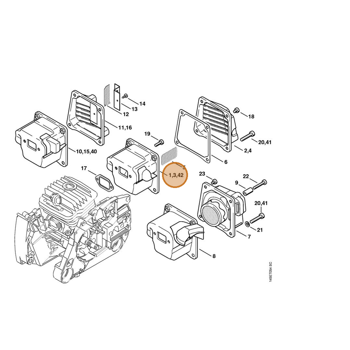 STIHL part 1128-140-0609 — IPL diagram snippet (6x zoom, amber highlight)