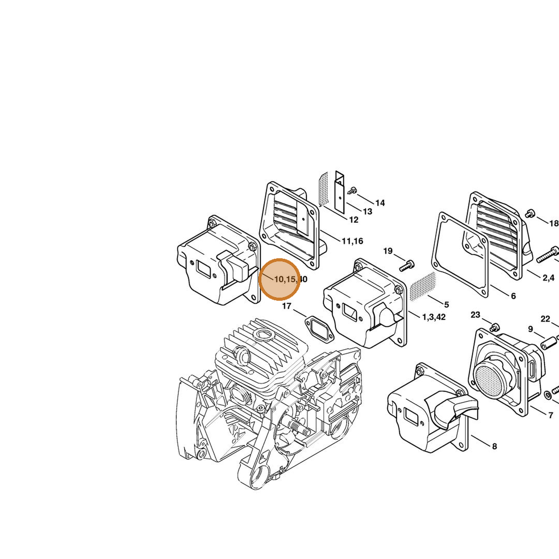 STIHL part 1128-140-0616 — IPL diagram snippet (6x zoom, amber highlight)