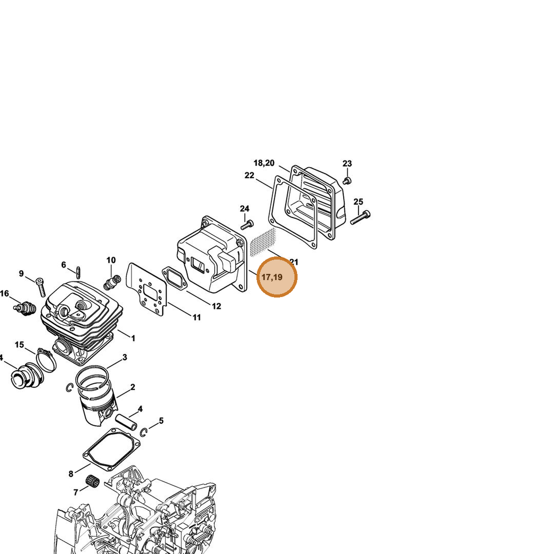 STIHL part 1128-140-0651 — IPL diagram snippet (6x zoom, amber highlight)