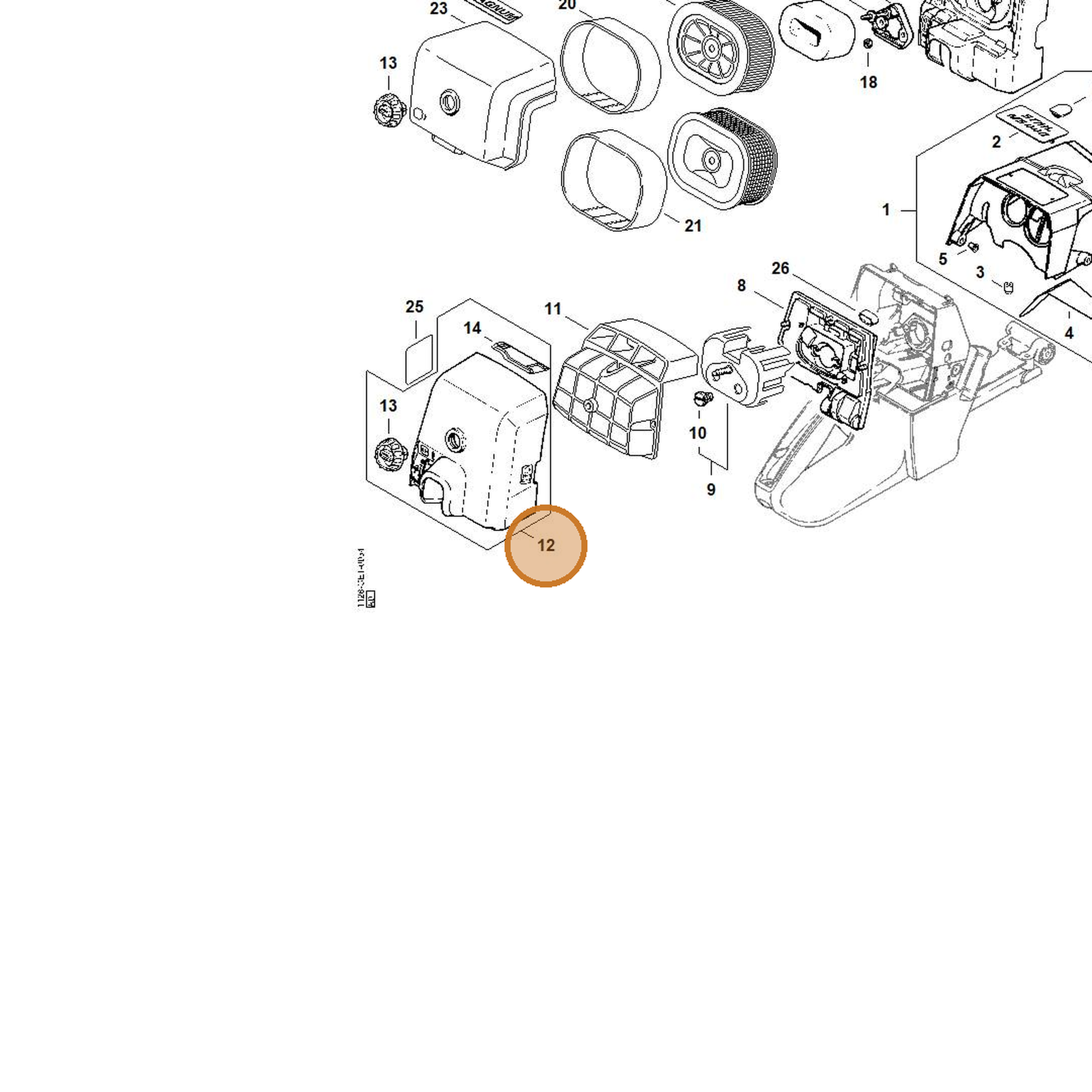 STIHL part 1128-140-1909 — IPL diagram snippet (6x zoom, amber highlight)