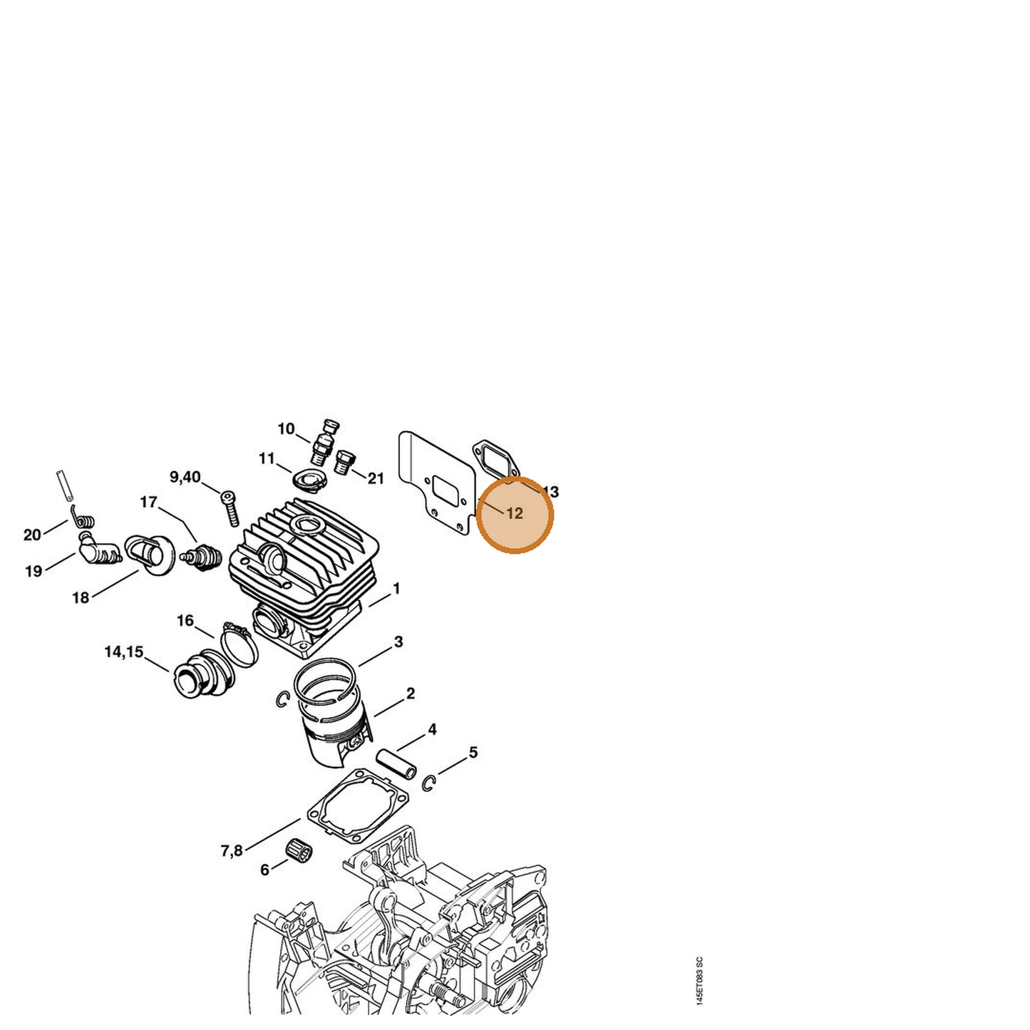 STIHL part 1128-141-3200 — IPL diagram snippet (6x zoom, amber highlight)