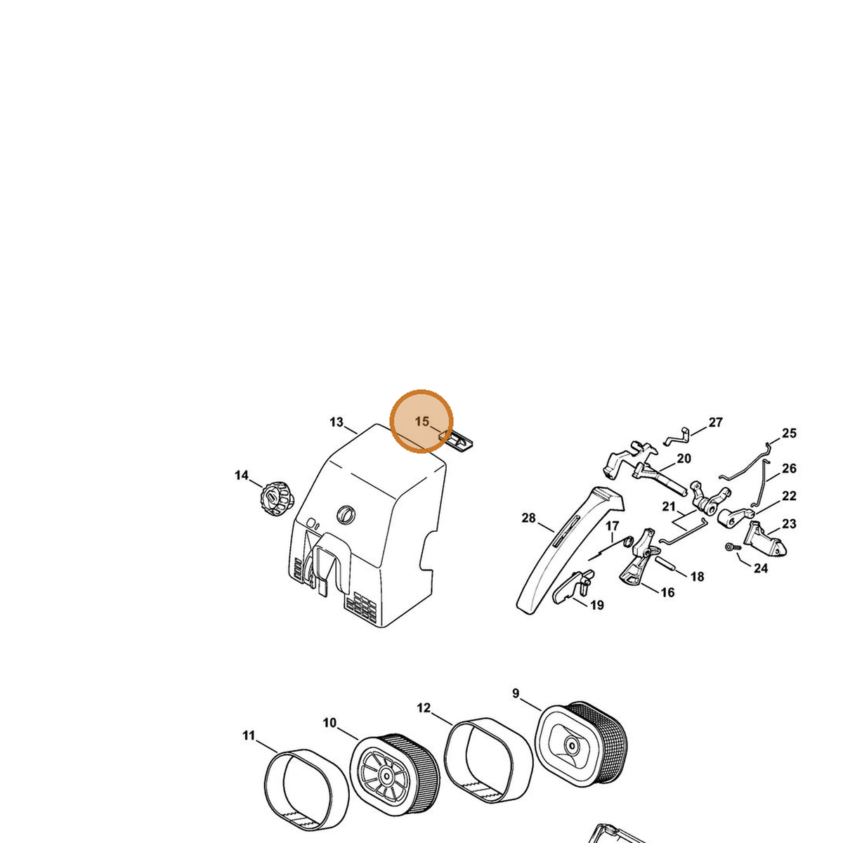 STIHL part 1128-141-4001 — IPL diagram snippet (6x zoom, amber highlight)