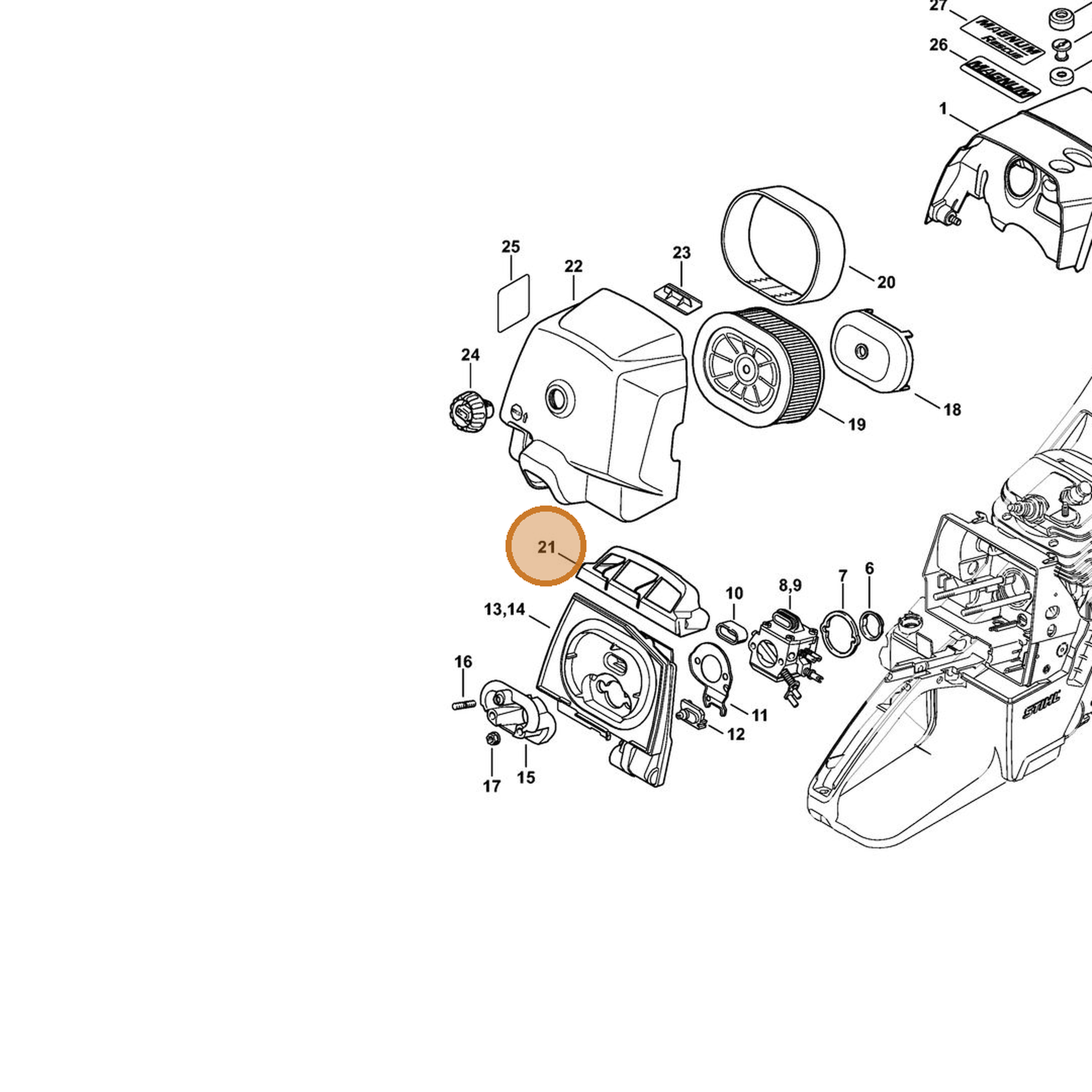 STIHL part 1128-141-6302 — IPL diagram snippet (6x zoom, amber highlight)