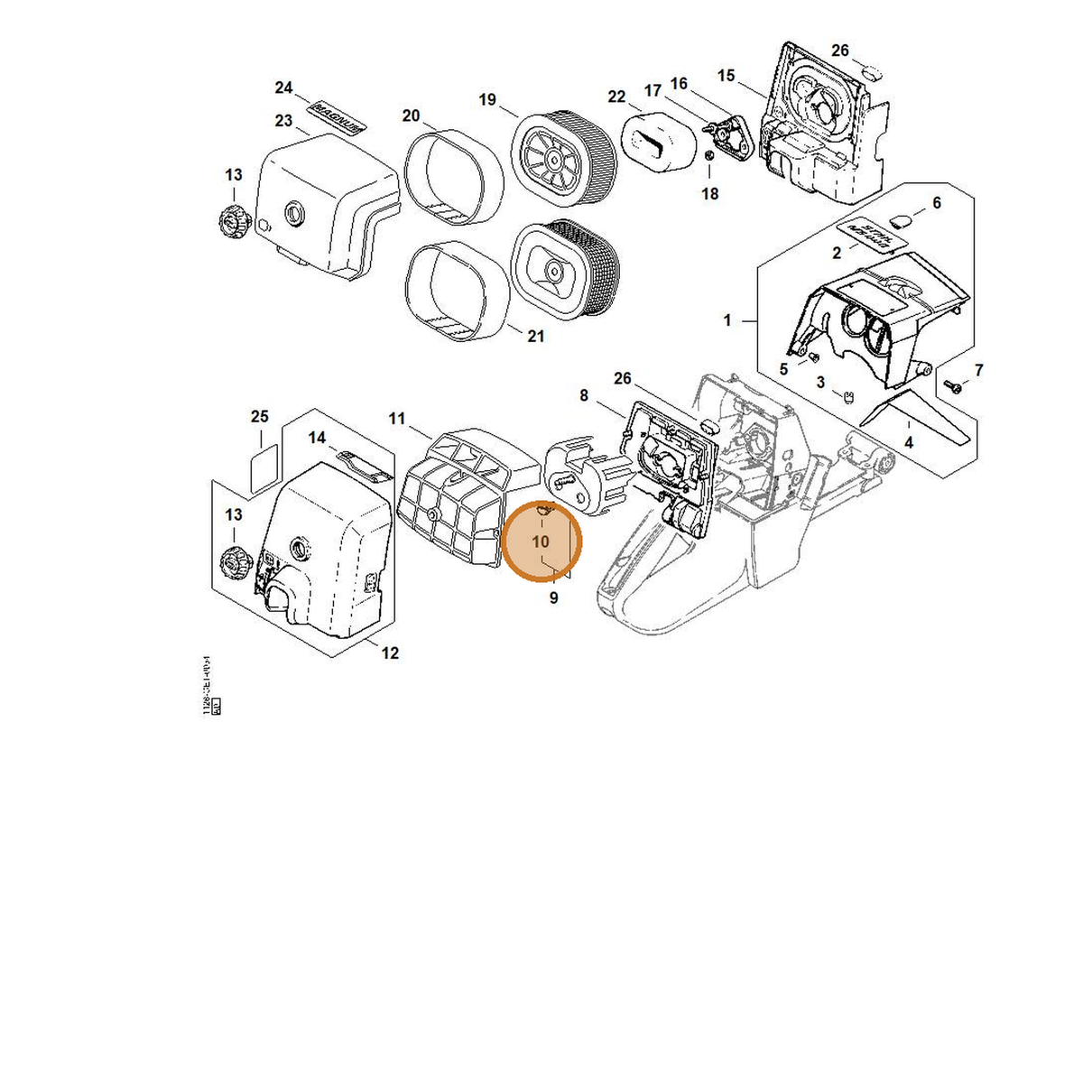 STIHL part 1128-141-8300 — IPL diagram snippet (6x zoom, amber highlight)