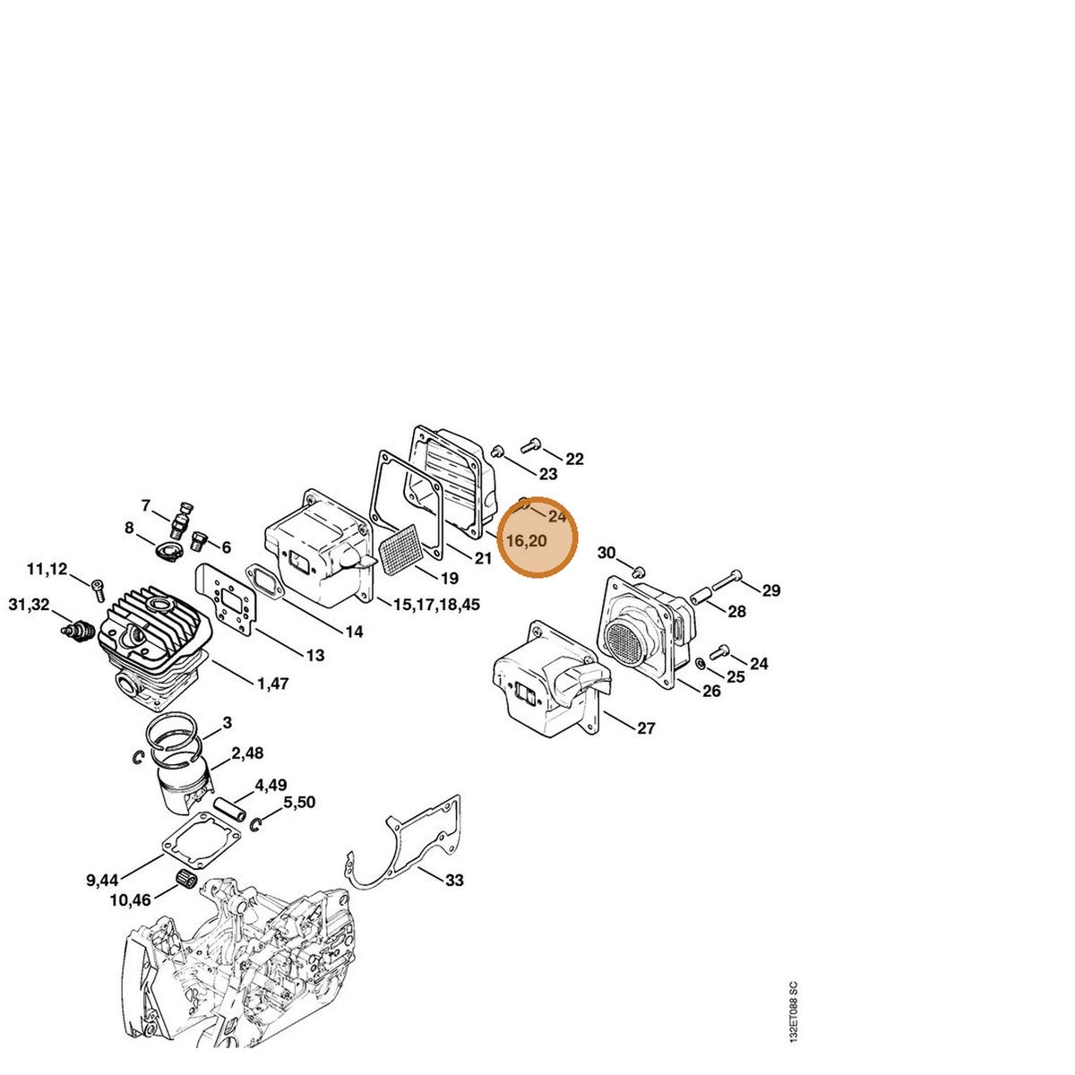 STIHL part 1128-145-0804 — IPL diagram snippet (6x zoom, amber highlight)