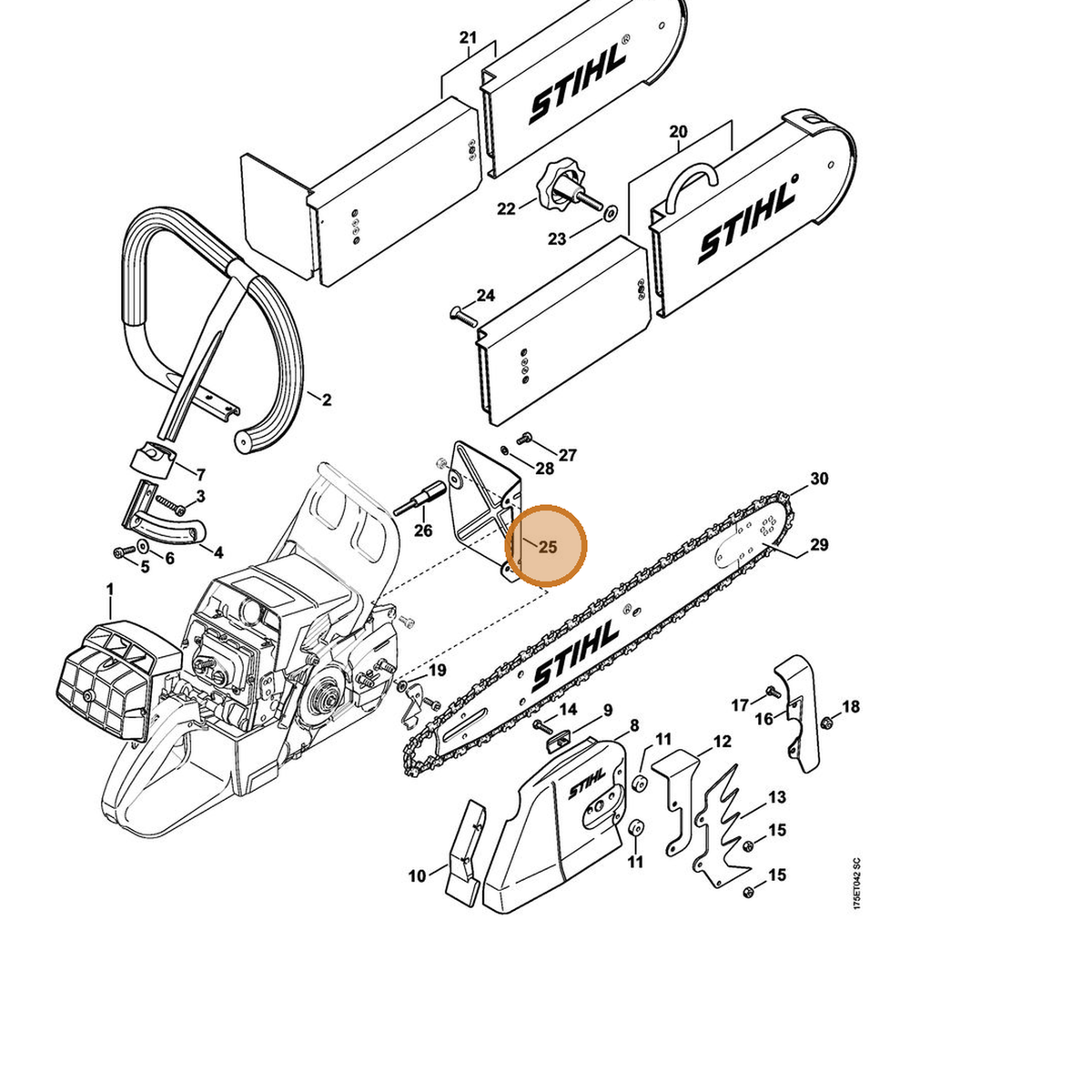 STIHL part 1128-145-3701 — IPL diagram snippet (6x zoom, amber highlight)