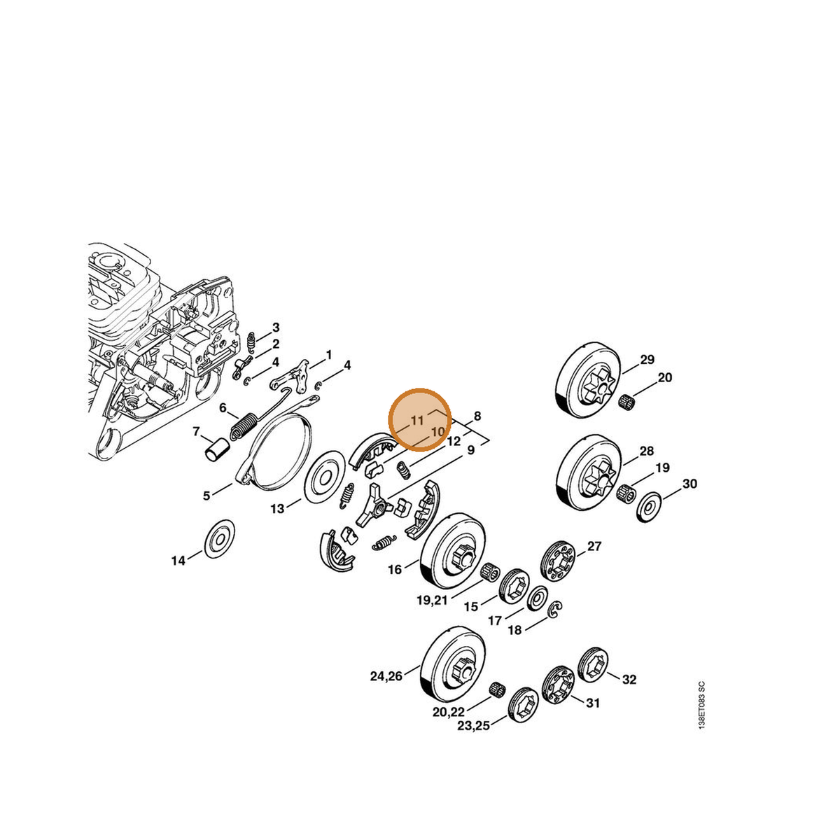 STIHL part 1128-162-0807 — IPL diagram snippet (6x zoom, amber highlight)