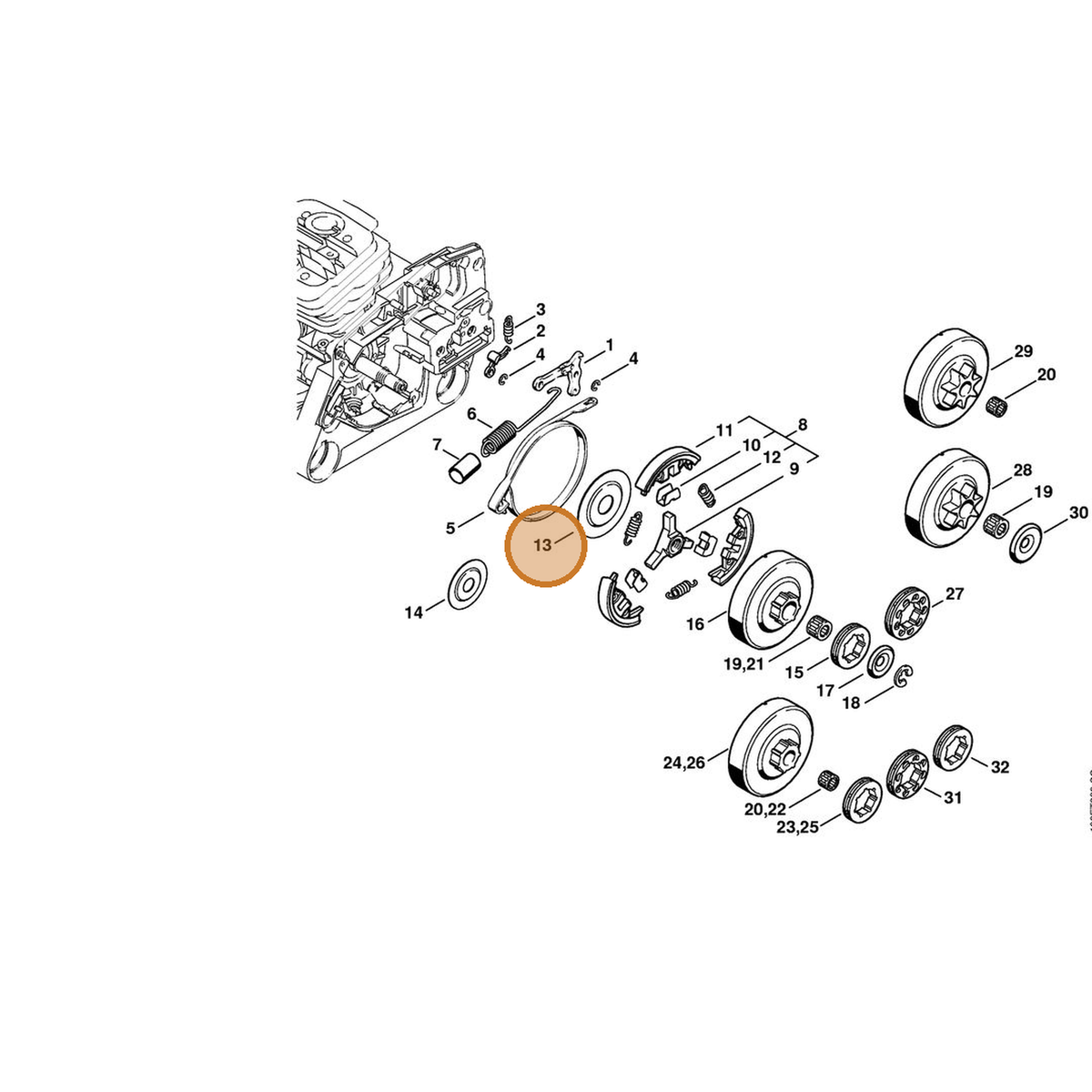 STIHL part 1128-162-1001 — IPL diagram snippet (6x zoom, amber highlight)