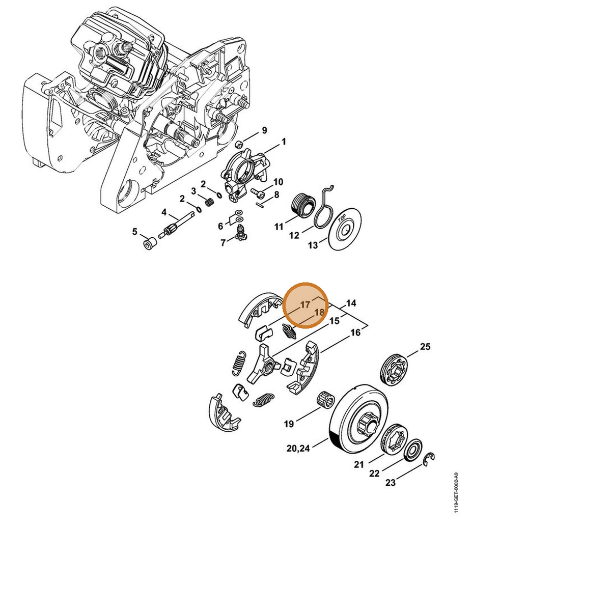 STIHL part 1128-162-3000 — IPL diagram snippet (6x zoom, amber highlight)