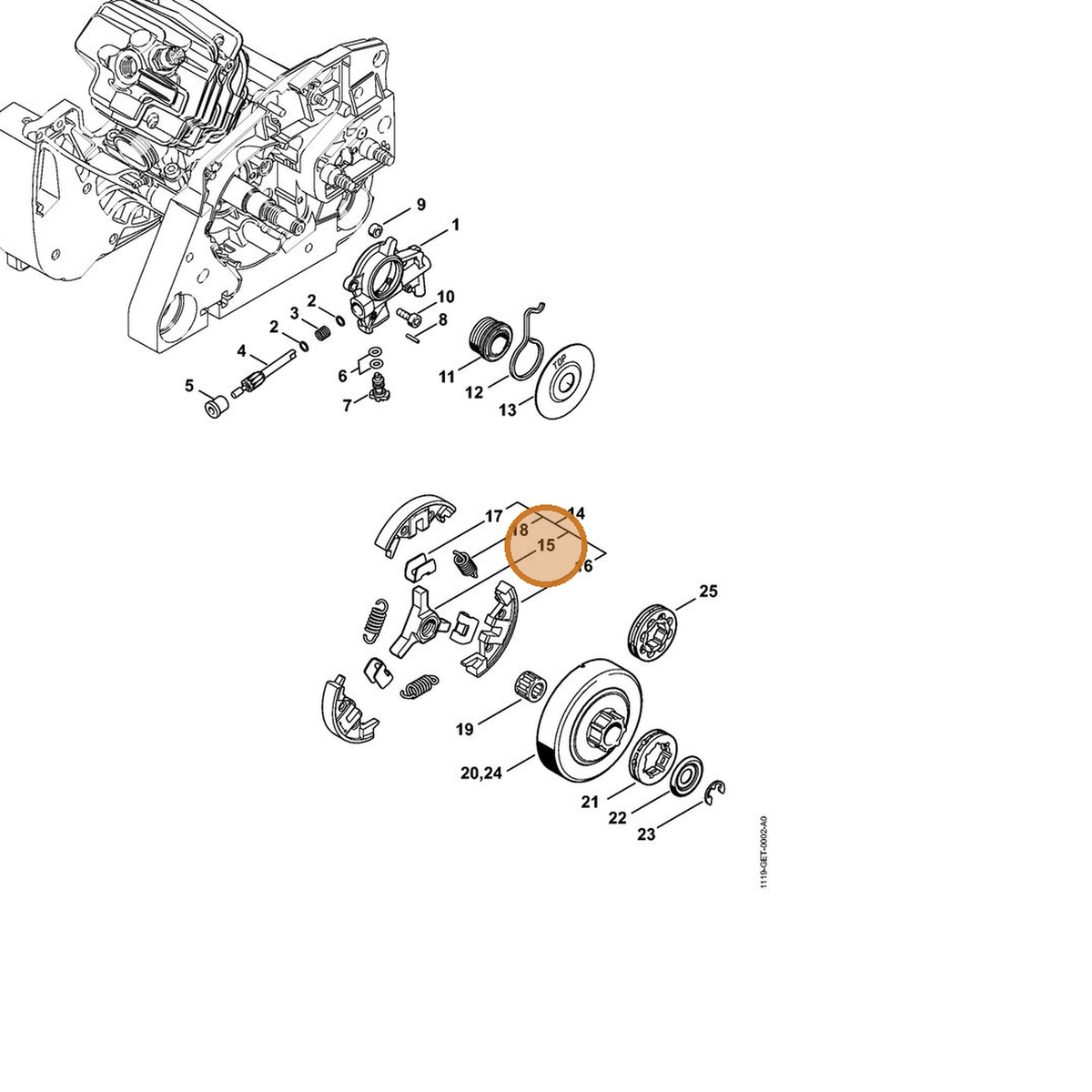 STIHL part 1128-162-3202 — IPL diagram snippet (6x zoom, amber highlight)
