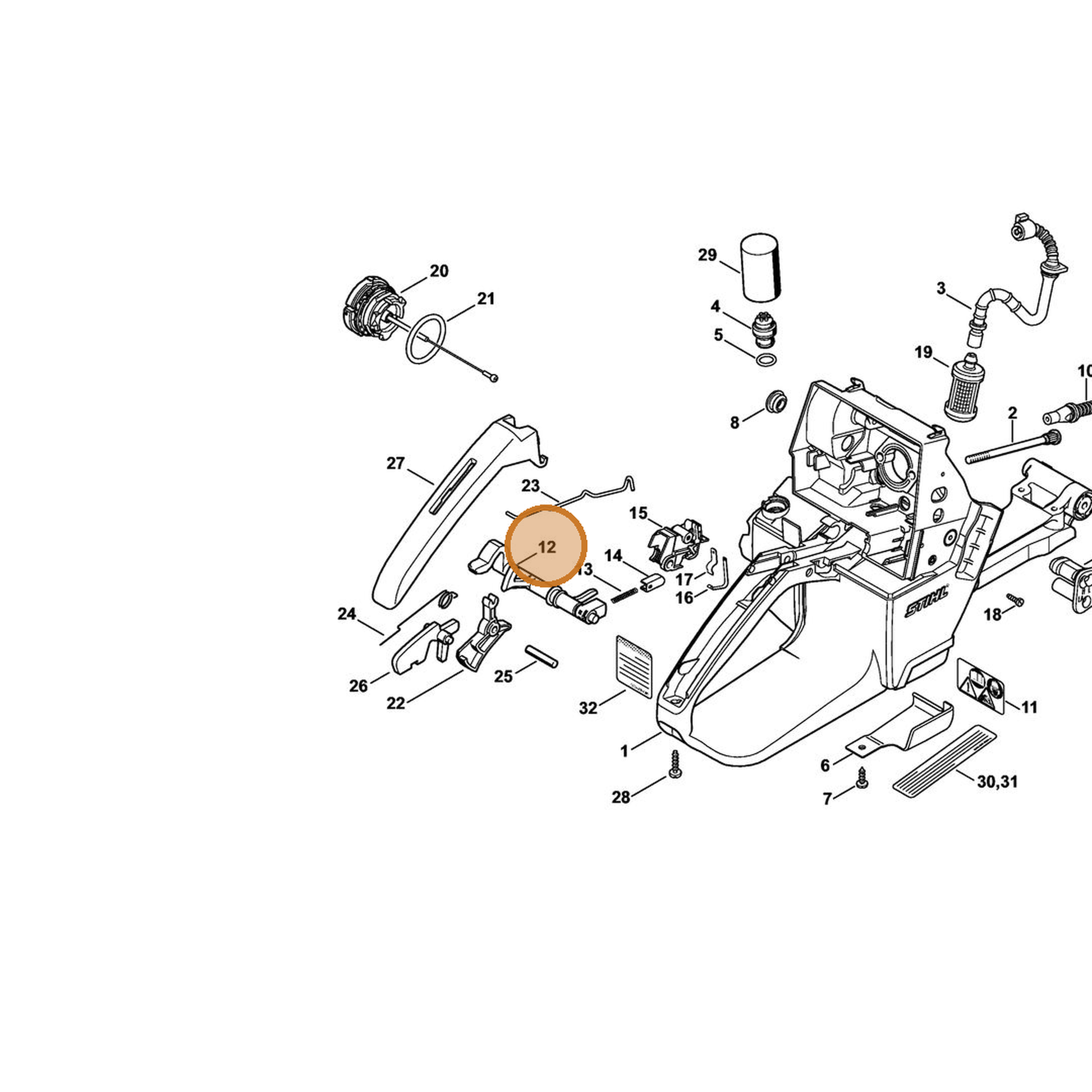 STIHL part 1128-180-0912 — IPL diagram snippet (6x zoom, amber highlight)