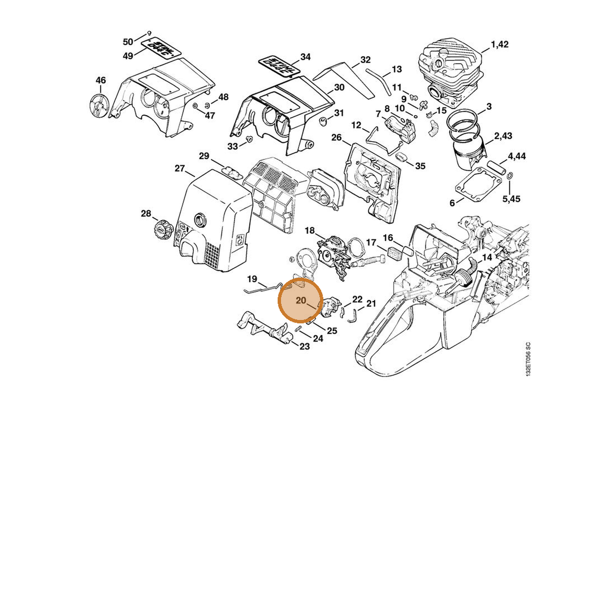 STIHL part 1128-180-3501 — IPL diagram snippet (6x zoom, amber highlight)