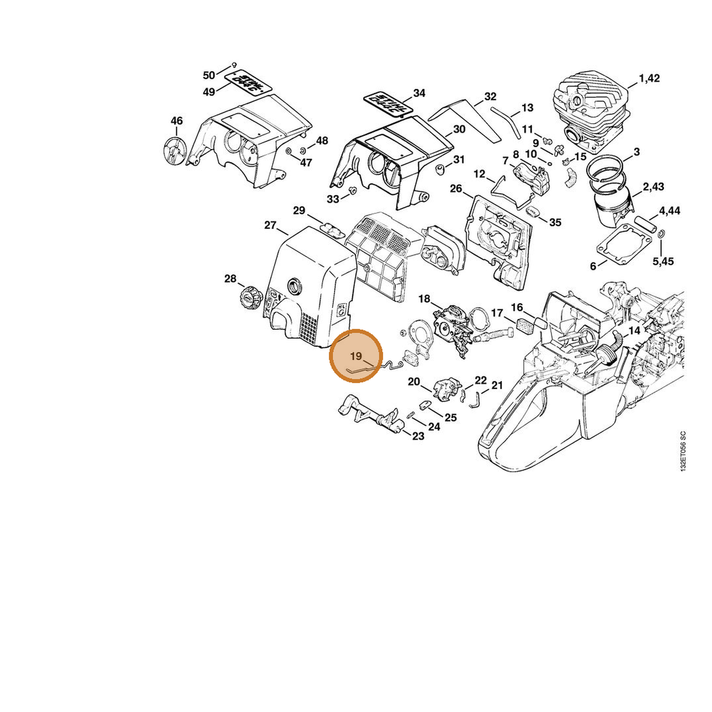 STIHL part 1128-182-1501 — IPL diagram snippet (6x zoom, amber highlight)