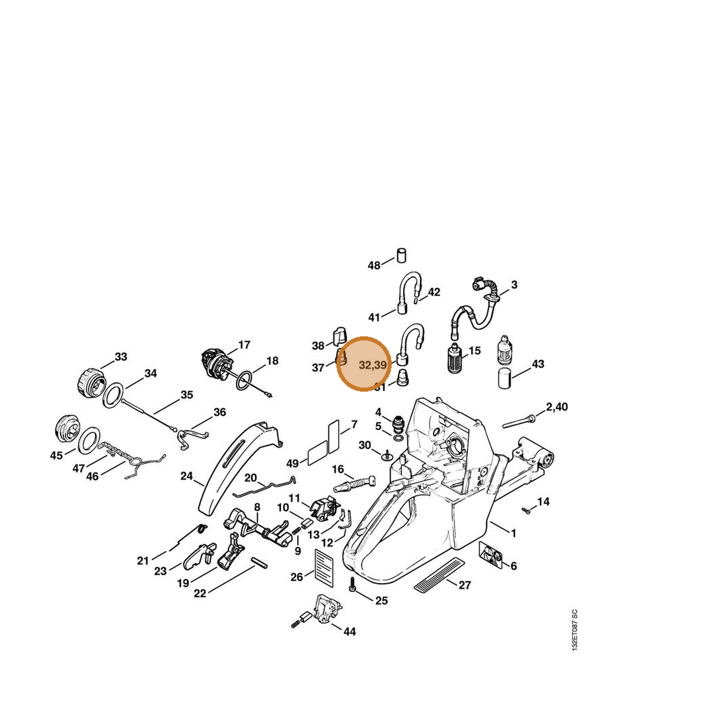 STIHL part 1128-350-5802 — IPL diagram snippet (6x zoom, amber highlight)