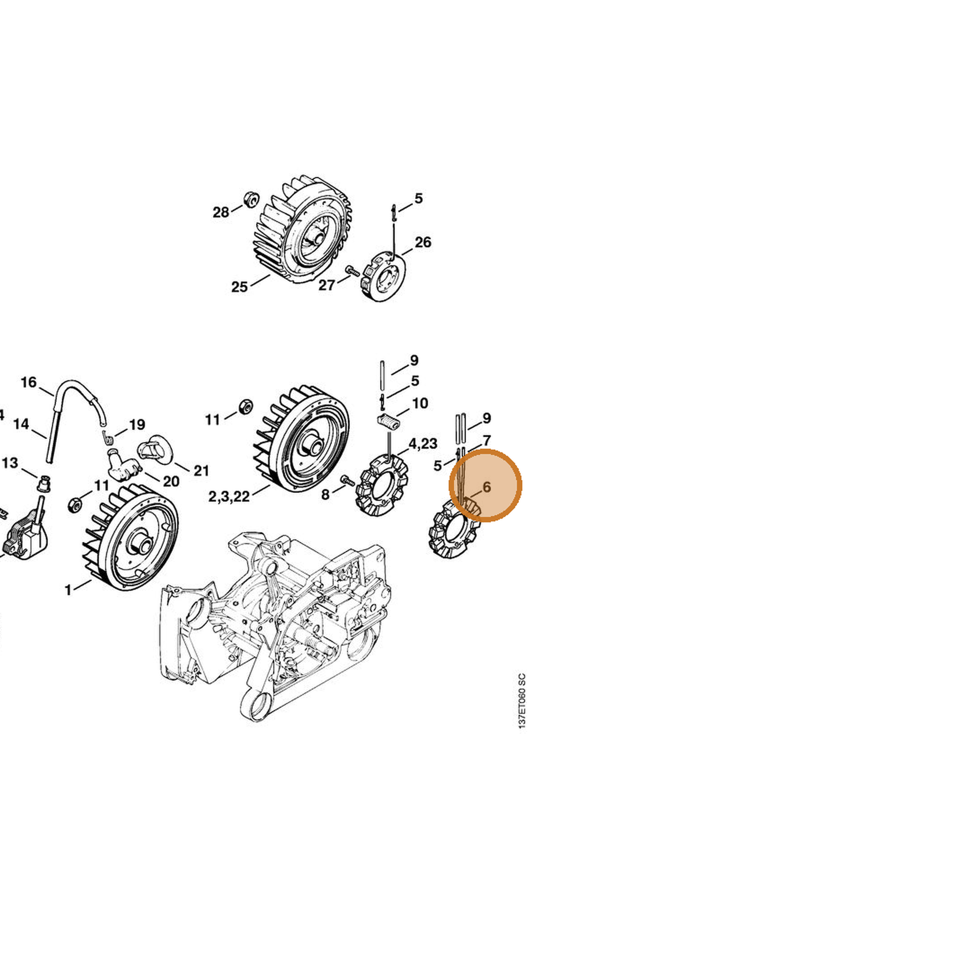STIHL part 1128-404-3502 — IPL diagram snippet (6x zoom, amber highlight)