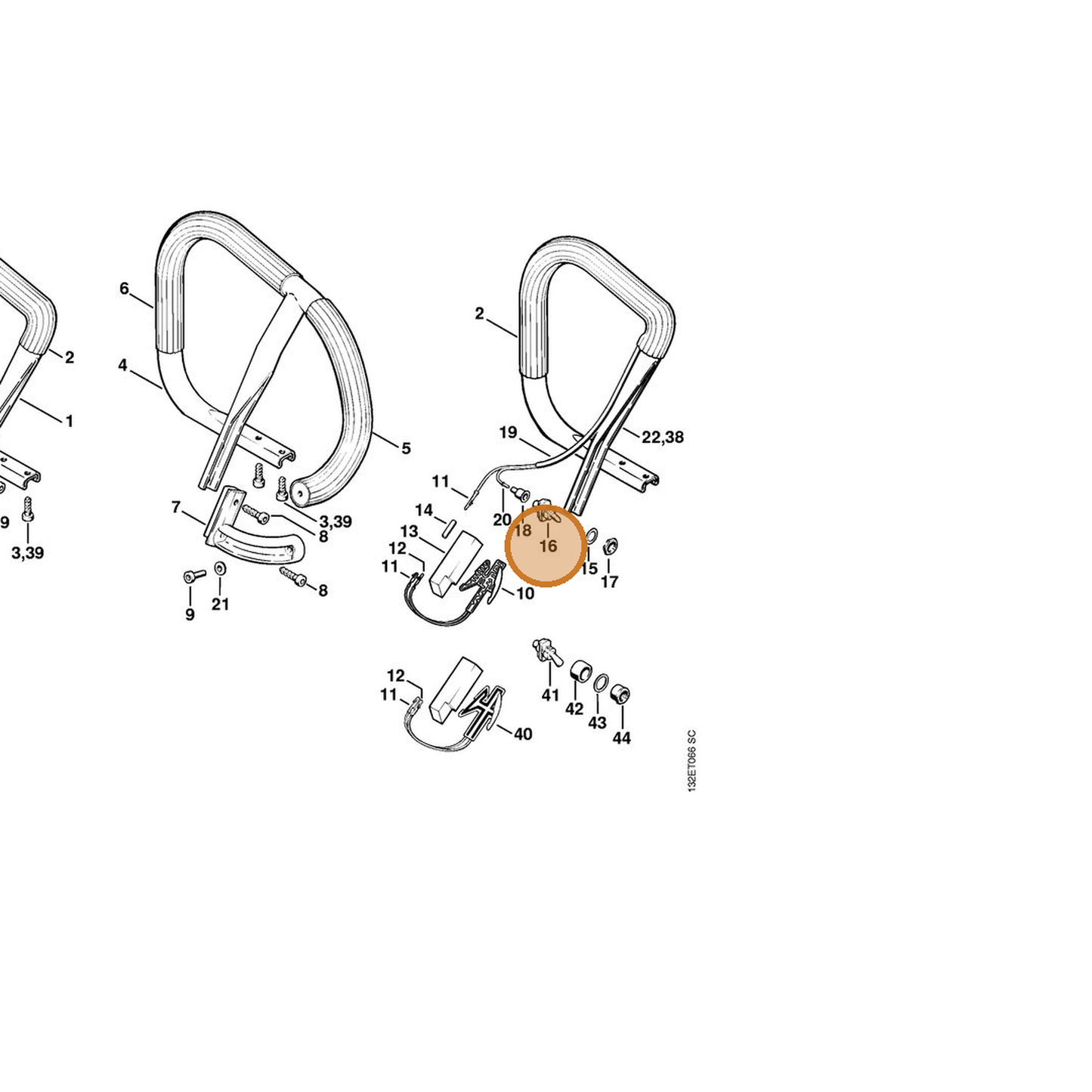STIHL part 1128-430-0200 — IPL diagram snippet (6x zoom, amber highlight)