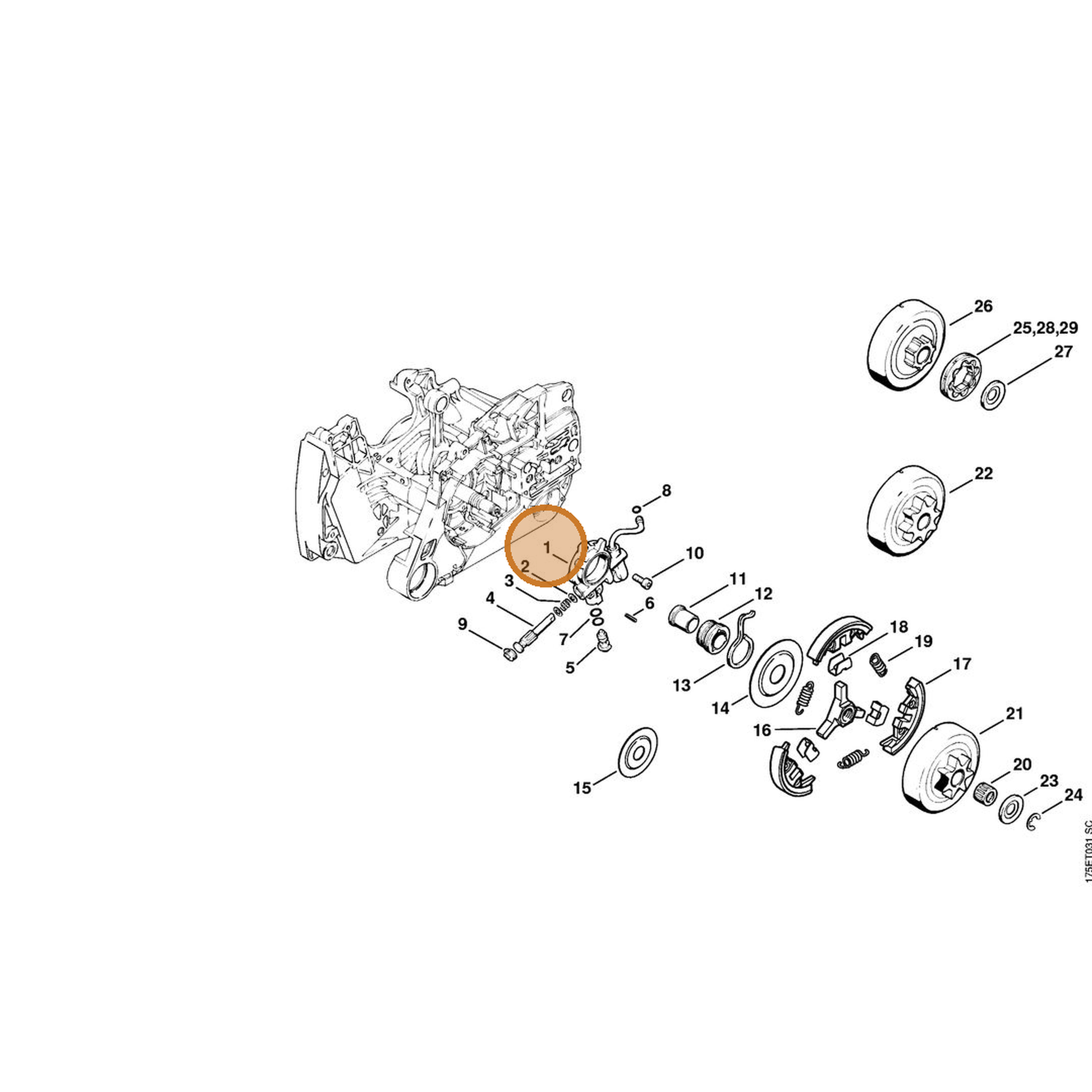 STIHL part 1128-640-3205 — IPL diagram snippet (6x zoom, amber highlight)
