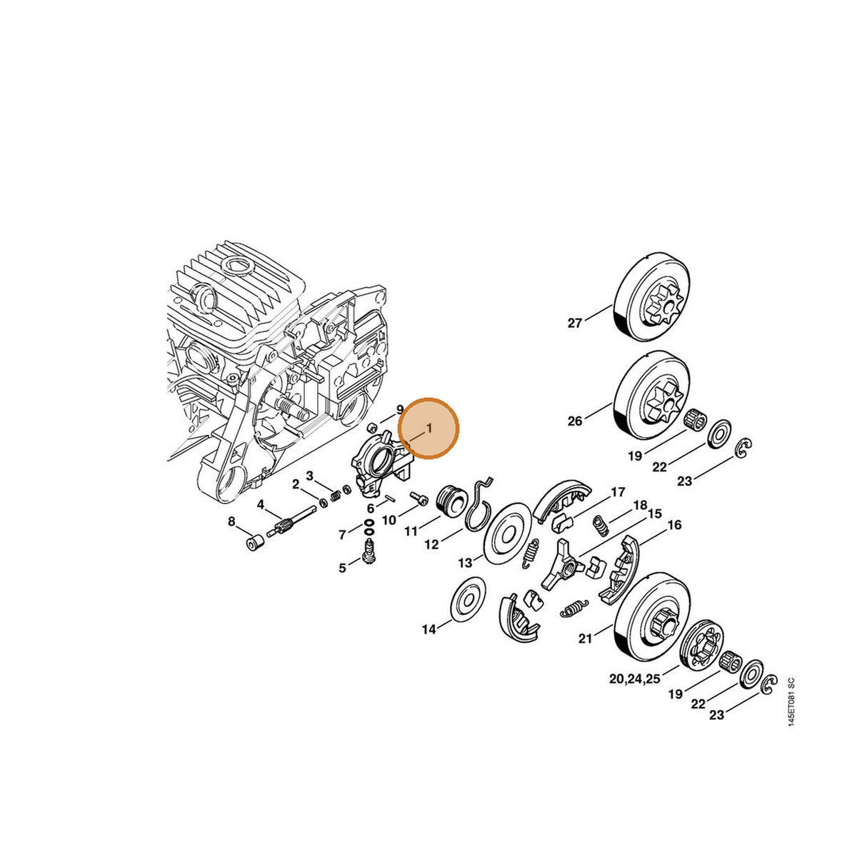 STIHL part 1128-640-3206 — IPL diagram snippet (6x zoom, amber highlight)