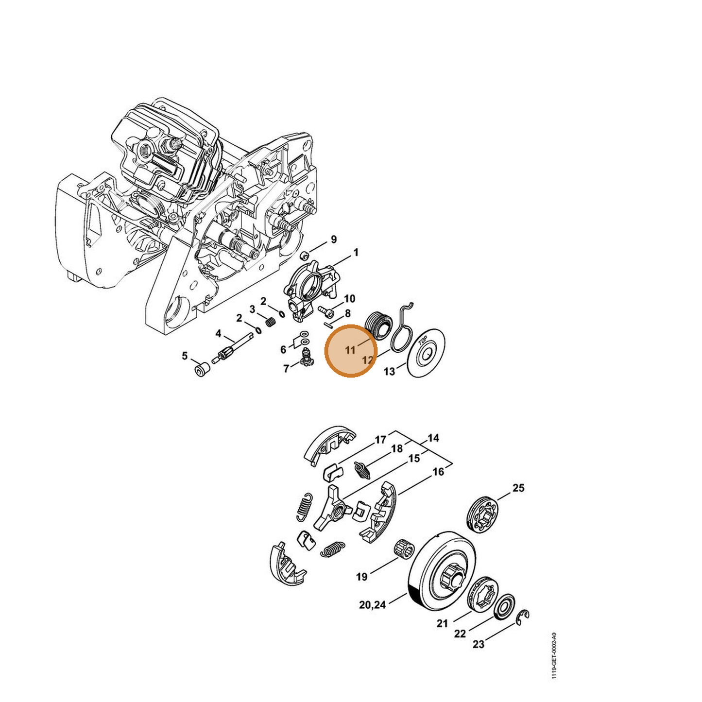 STIHL part 1128-640-7112 — IPL diagram snippet (6x zoom, amber highlight)