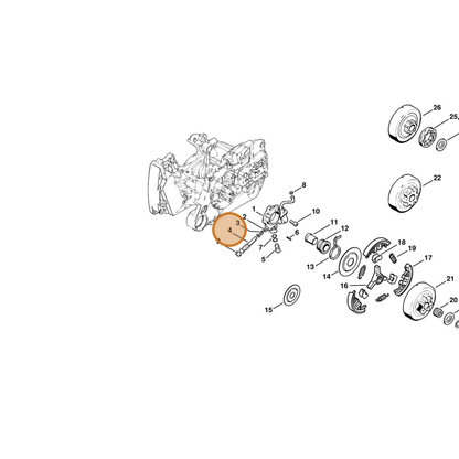 STIHL part 1128-647-0605 — IPL diagram snippet (6x zoom, amber highlight)