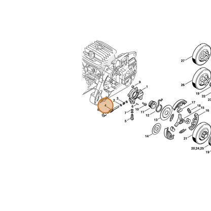 STIHL part 1128-647-0606 — IPL diagram snippet (6x zoom, amber highlight)
