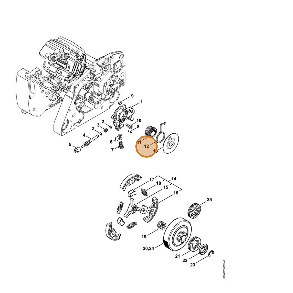 STIHL part 1128-647-2400 — IPL diagram snippet (6x zoom, amber highlight)
