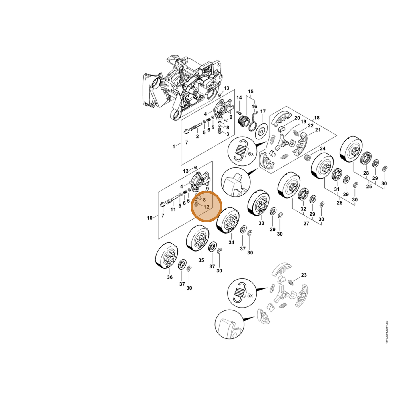 STIHL part 1128-647-4802 — IPL diagram snippet (6x zoom, amber highlight)