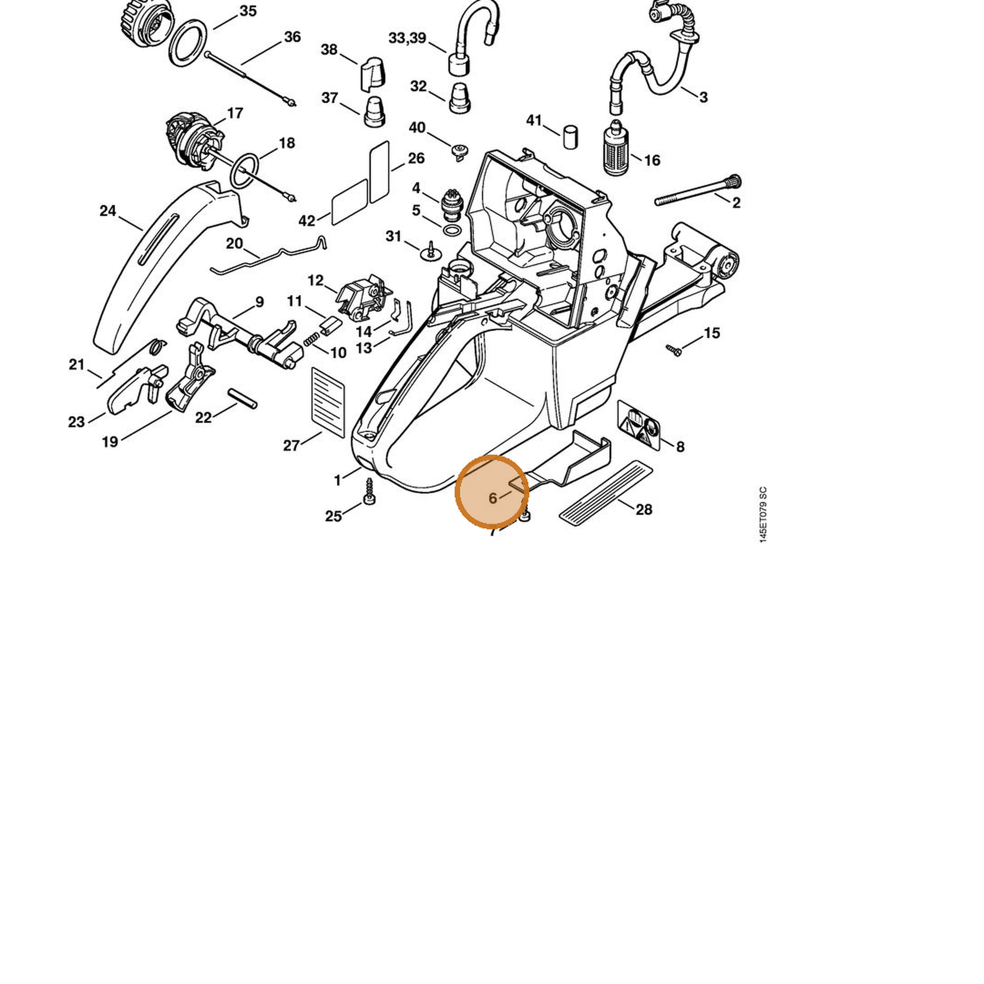 STIHL part 1128-656-1500 — IPL diagram snippet (6x zoom, amber highlight)