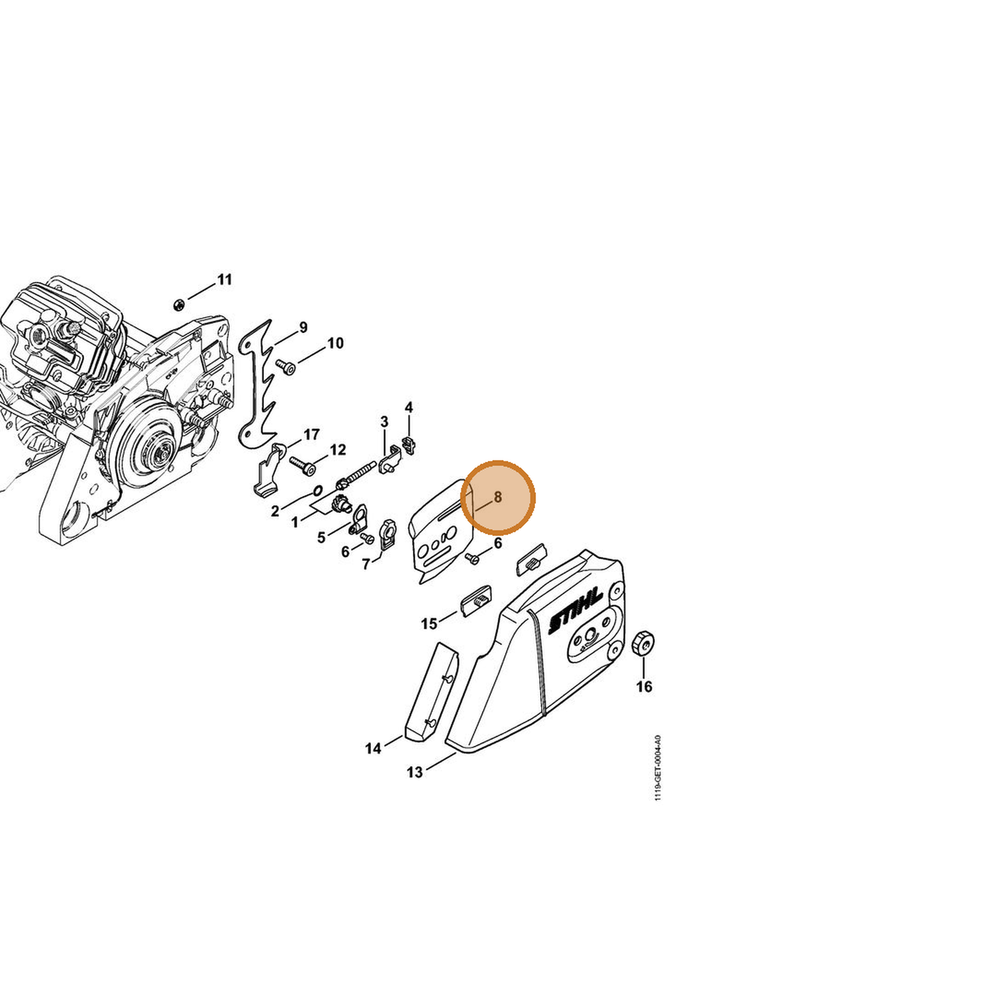 STIHL part 1128-664-1000 — IPL diagram snippet (6x zoom, amber highlight)