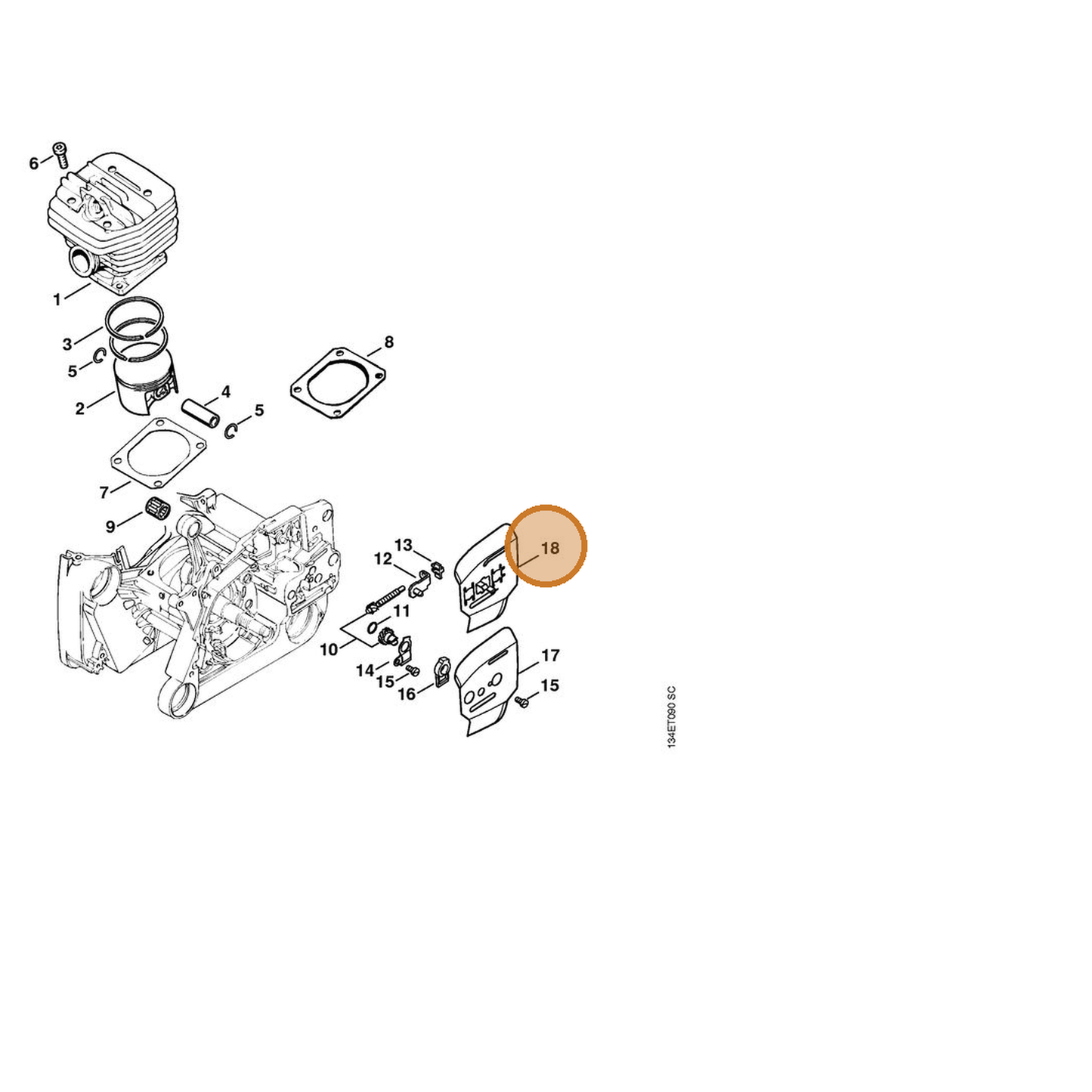 STIHL part 1128-664-1002 — IPL diagram snippet (6x zoom, amber highlight)