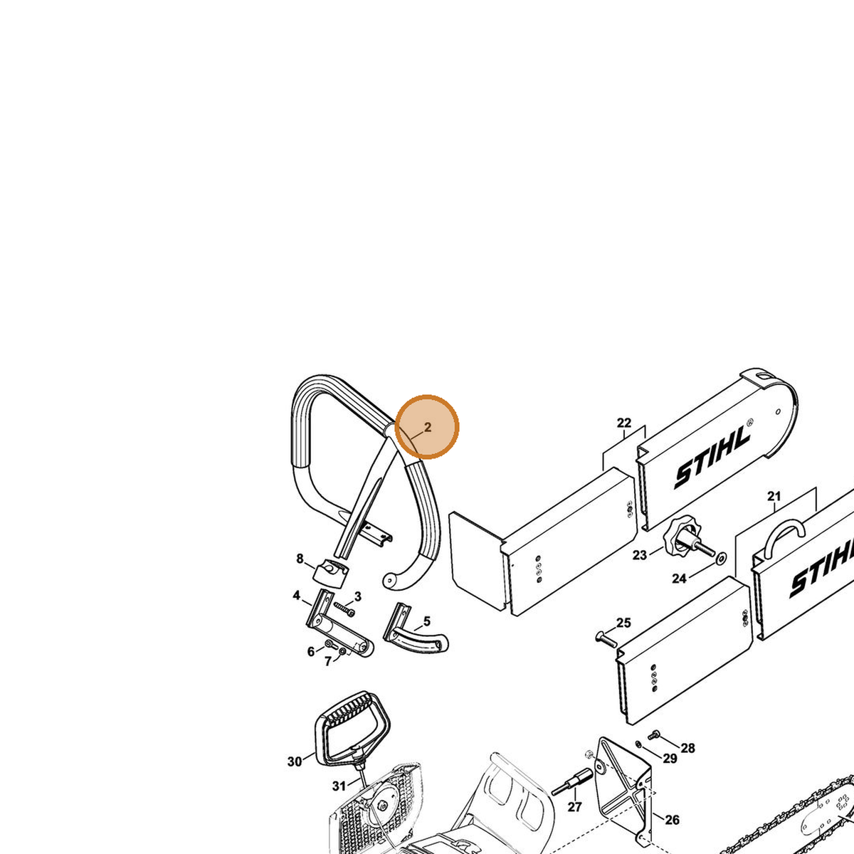 STIHL part 1128-790-3614 — IPL diagram snippet (6x zoom, amber highlight)