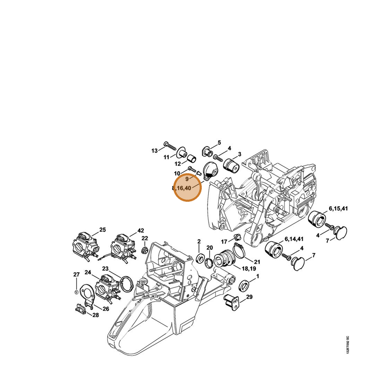 STIHL part 1128-790-9908 — IPL diagram snippet (6x zoom, amber highlight)