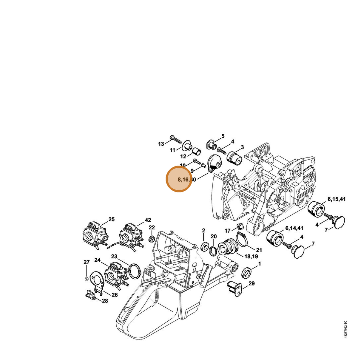 STIHL part 1128-790-9909 — IPL diagram snippet (6x zoom, amber highlight)