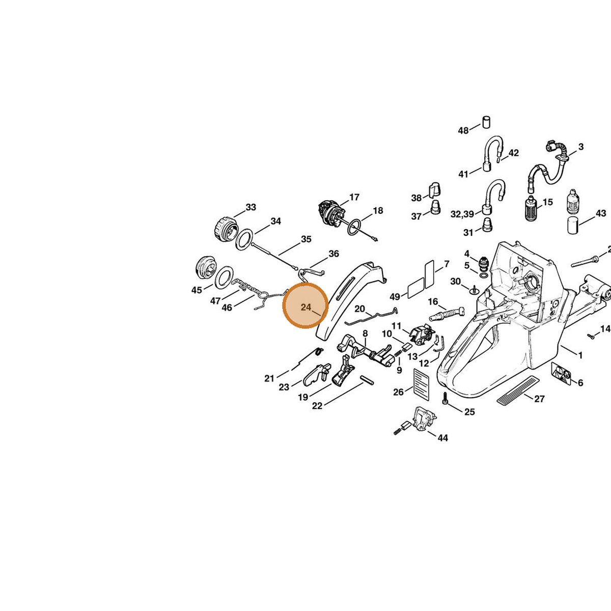 STIHL part 1128-791-0600 — IPL diagram snippet (6x zoom, amber highlight)