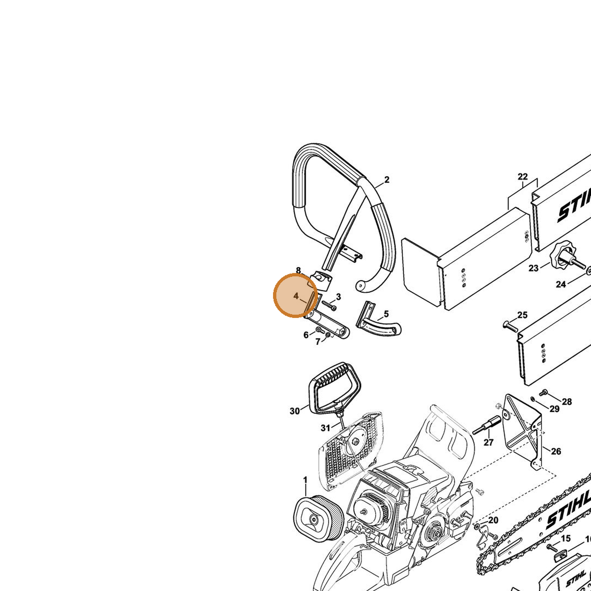 STIHL part 1128-791-5501 — IPL diagram snippet (6x zoom, amber highlight)