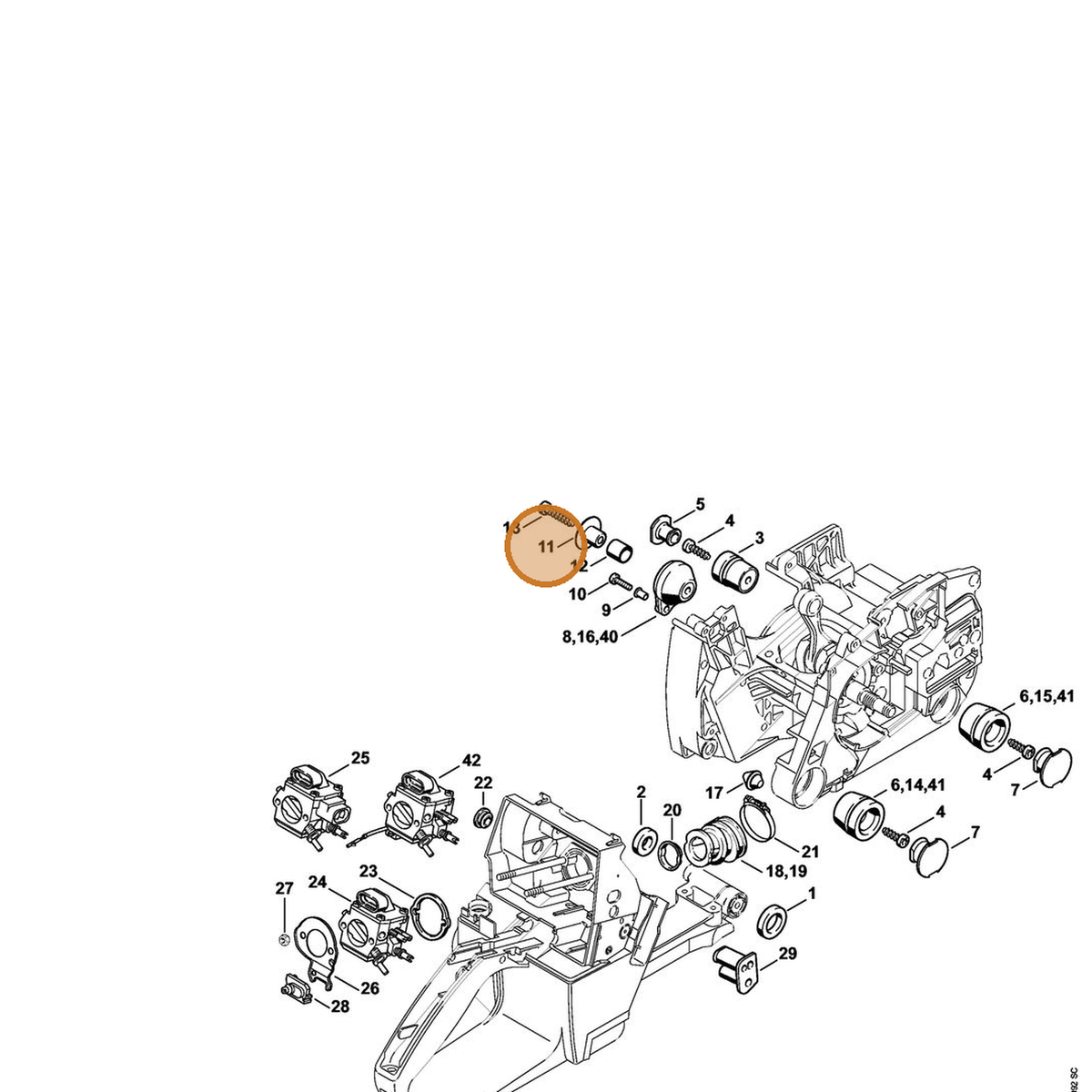 STIHL part 1128-791-7200 — IPL diagram snippet (6x zoom, amber highlight)