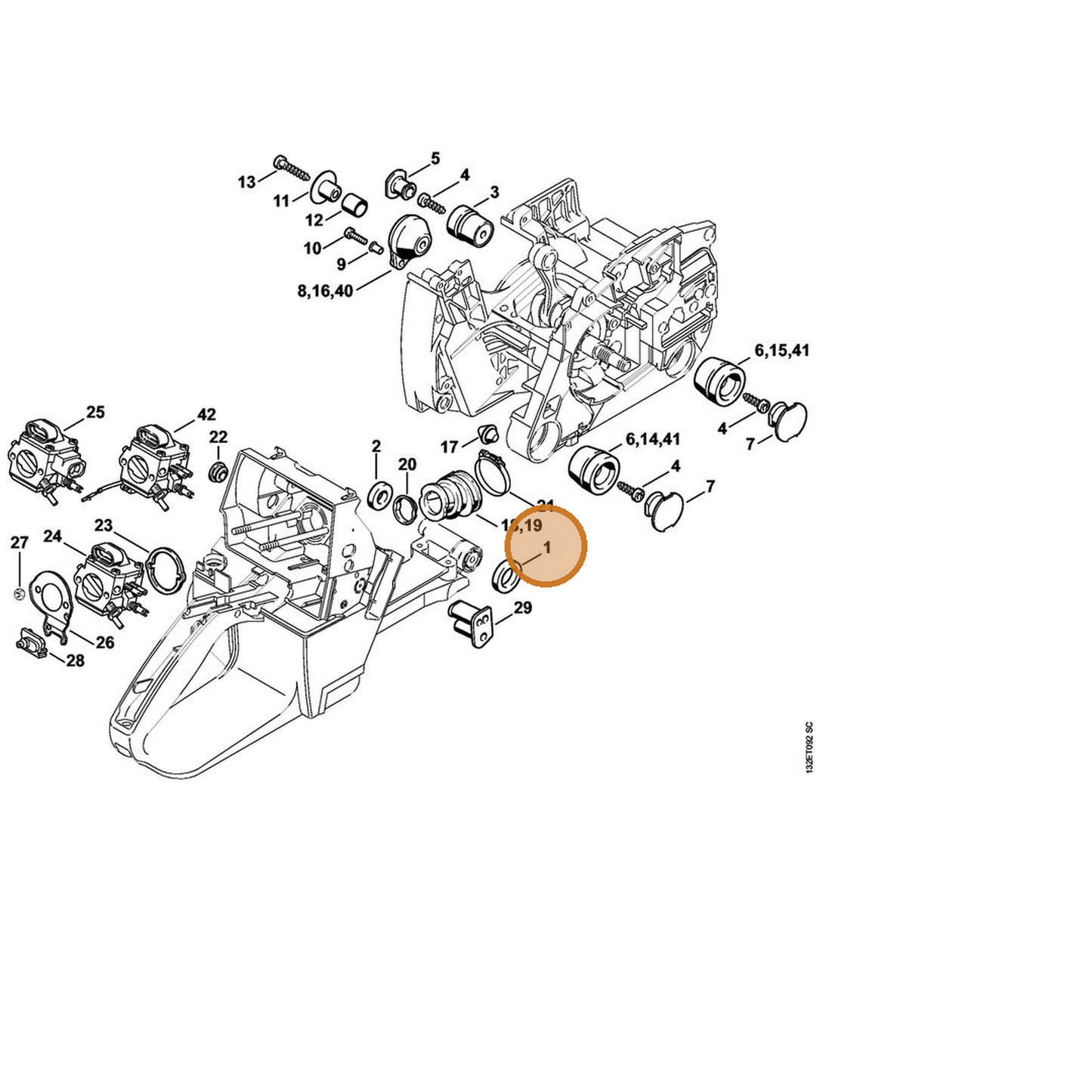 STIHL part 1128-791-8401 — IPL diagram snippet (6x zoom, amber highlight)