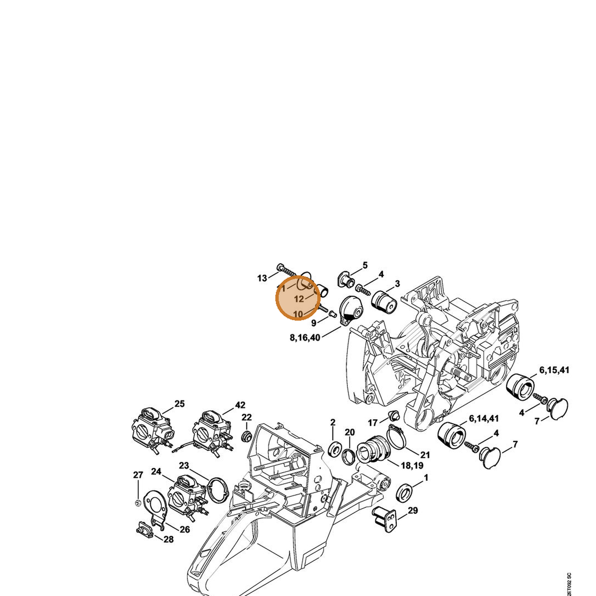 STIHL part 1128-792-8500 — IPL diagram snippet (6x zoom, amber highlight)