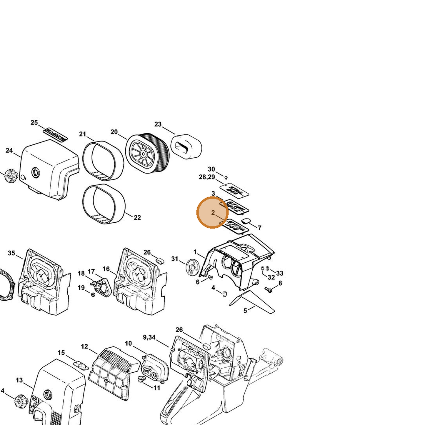 STIHL part 1128-967-1507 — IPL diagram snippet (6x zoom, amber highlight)