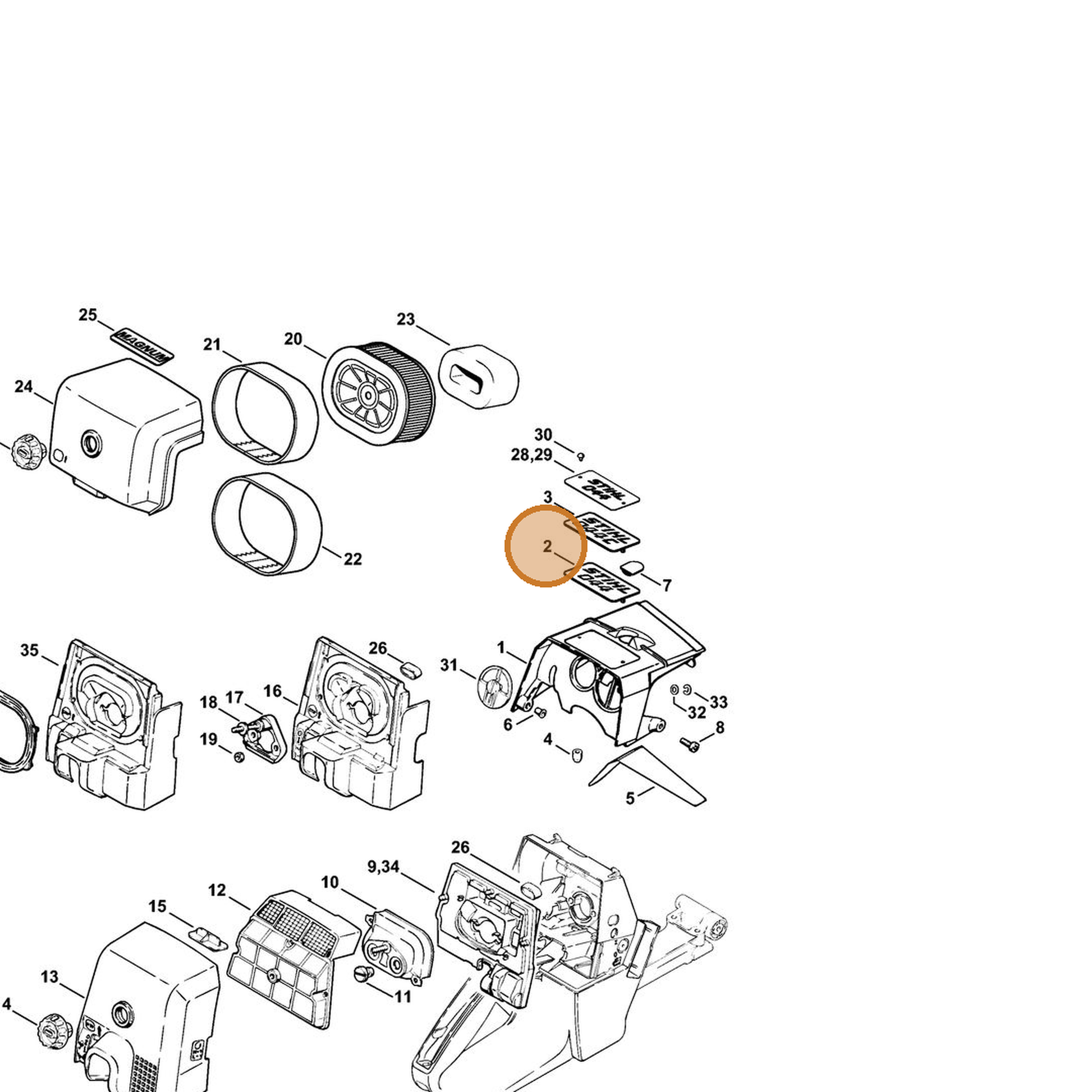 STIHL part 1128-967-1507 — IPL diagram snippet (6x zoom, amber highlight)