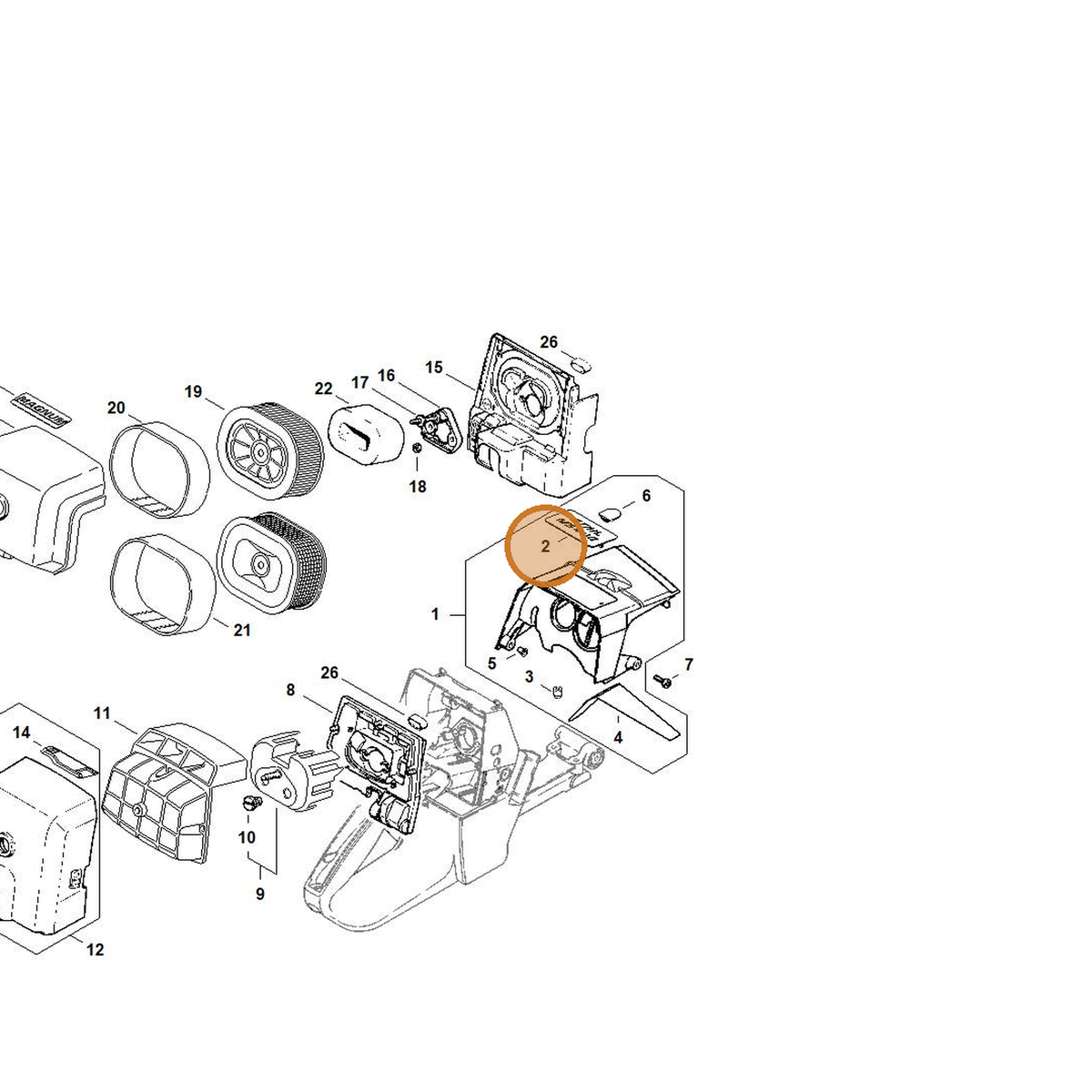 STIHL part 1128-967-1511 — IPL diagram snippet (6x zoom, amber highlight)