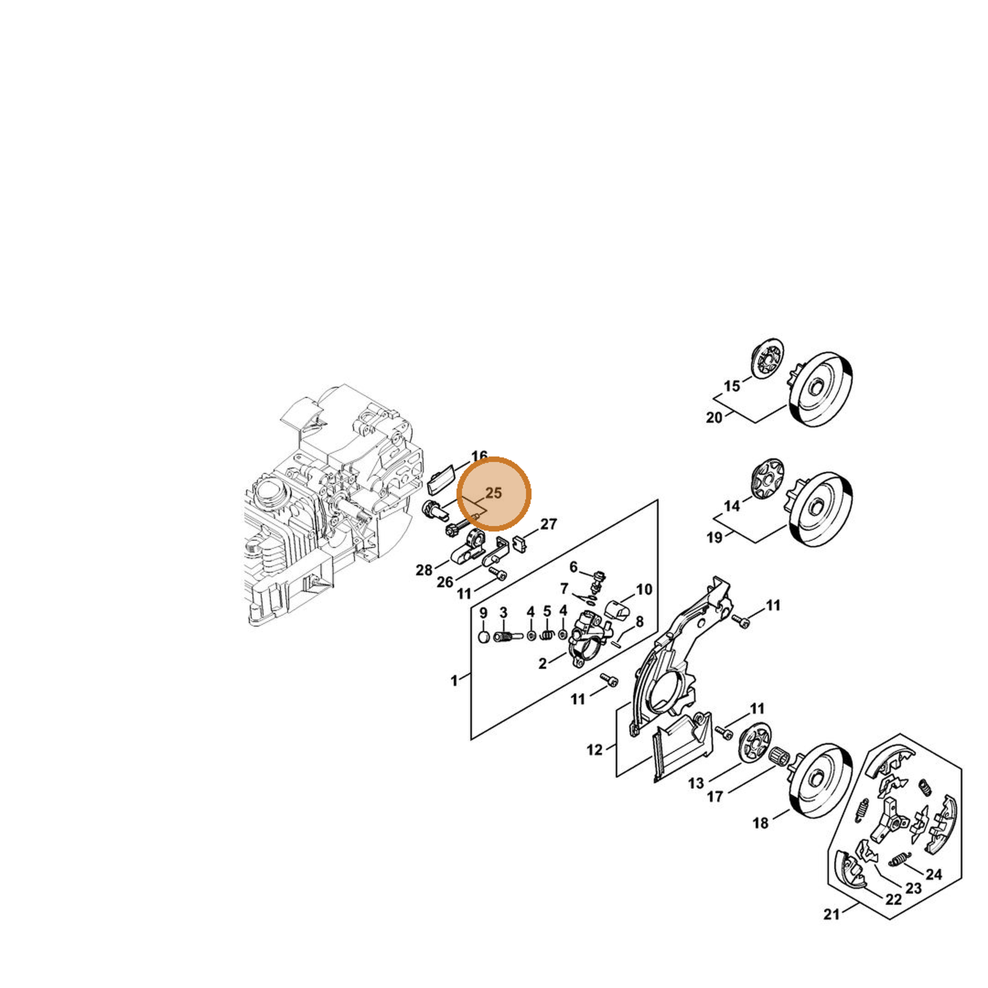 STIHL part 1129-007-1000 — IPL diagram snippet (6x zoom, amber highlight)