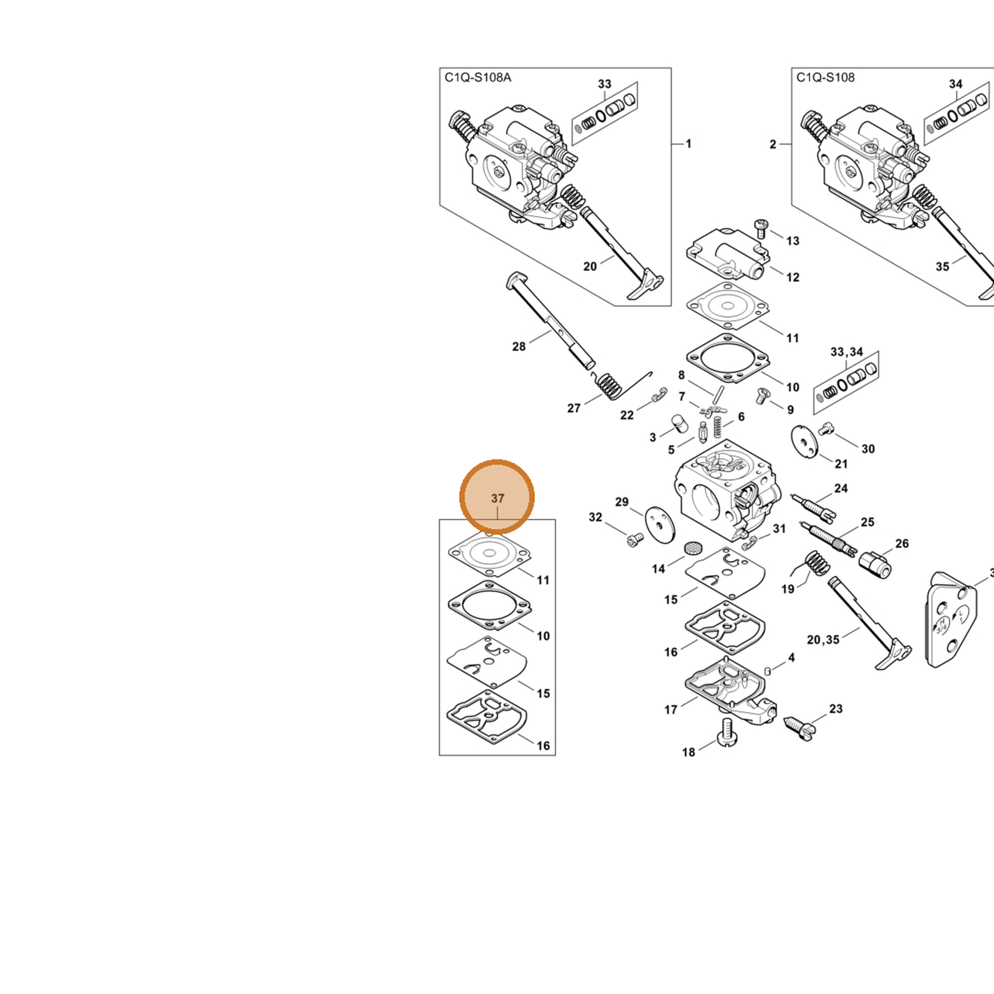 STIHL part 1129-007-1062 — IPL diagram snippet (6x zoom, amber highlight)