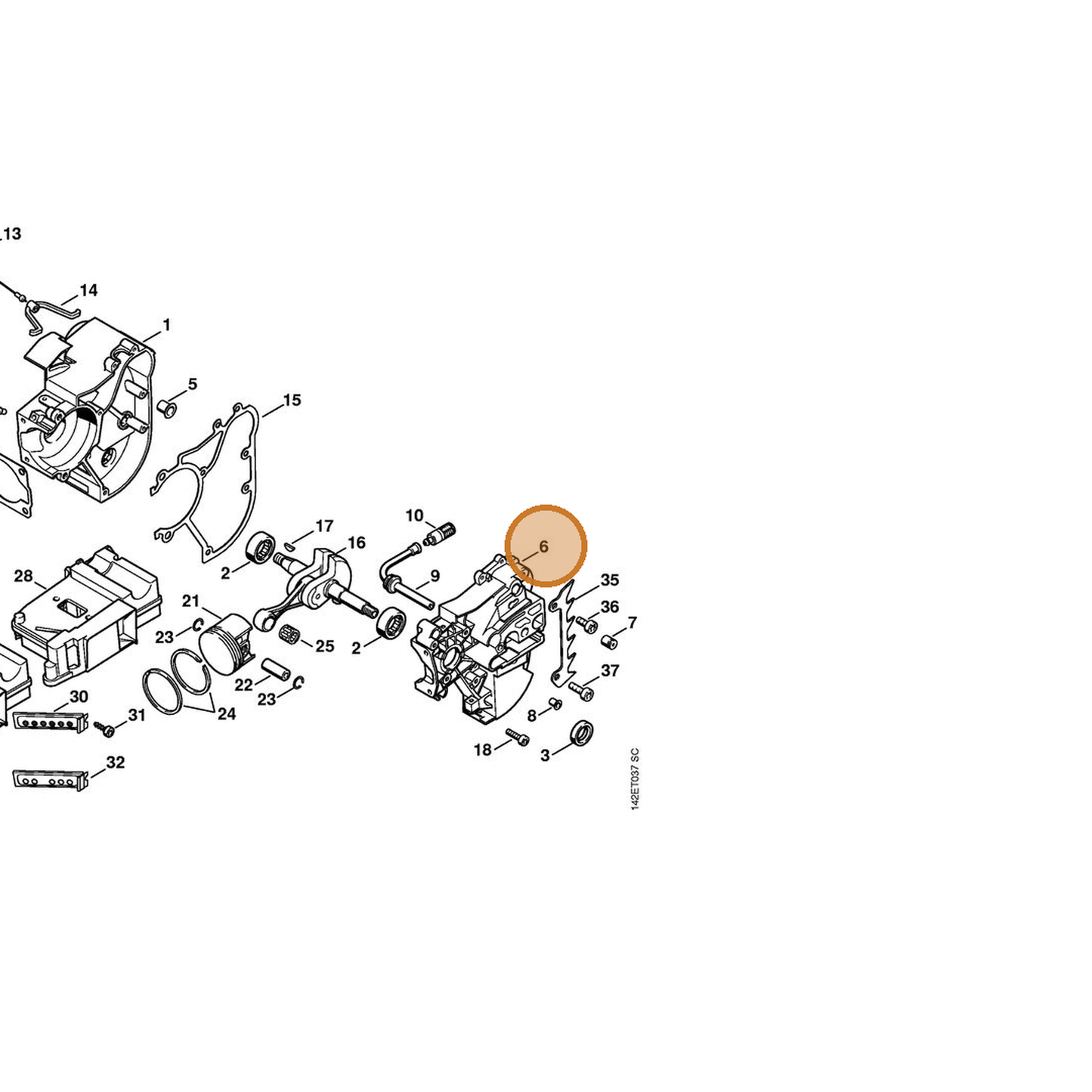 STIHL part 1129-020-2900 — IPL diagram snippet (6x zoom, amber highlight)